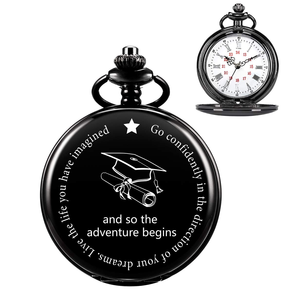 **Personalized Engraved Pocket Watch for Graduation Gifts 2024 - Custom College & High School Gift for Son, Daughter, Teacher, or Music Lover - Engraved Pocket Watch with Chain & Gift Box - Perfect for Commencement, Retirement, or Special Occasions**