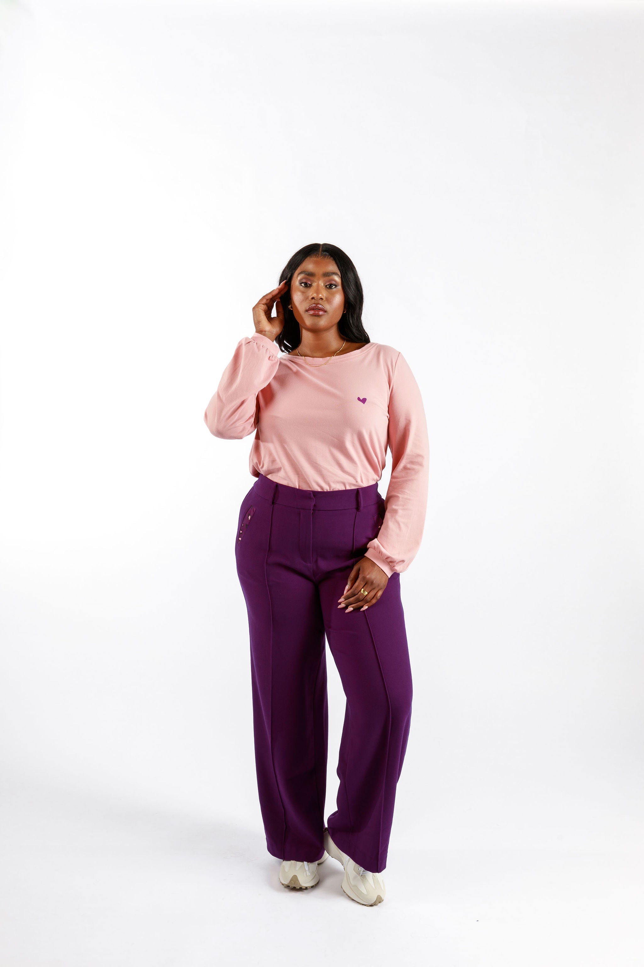 Elegant Pearl Pink Long Sleeve Scoop Neck Blouse for Women - Perfect for Office Wear, Date Nights & Casual Outfits