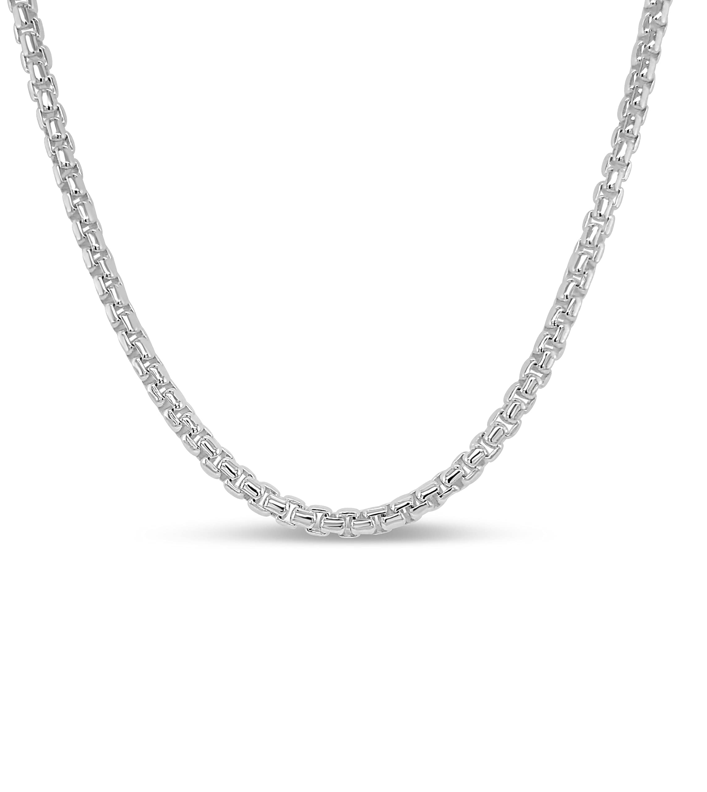 925 Sterling Silver Olive & Chain Round Box Necklace for Men & Women - Hypoallergenic Italian Jewelry - Perfect for Everyday Wear, Gifts & Special Occasions