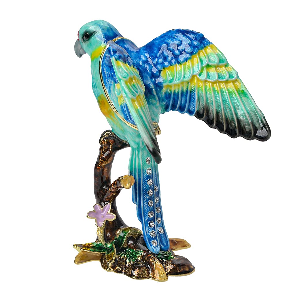 Exquisite Golden Crystal Enameled Parrot Jewelry Box - Hand-Painted Hinged Bird Trinket Case | Elegant Home Decor & Unique Gift for Bird Lovers | Perfect for Jewelry Storage, Display & Special Occasion Gifting