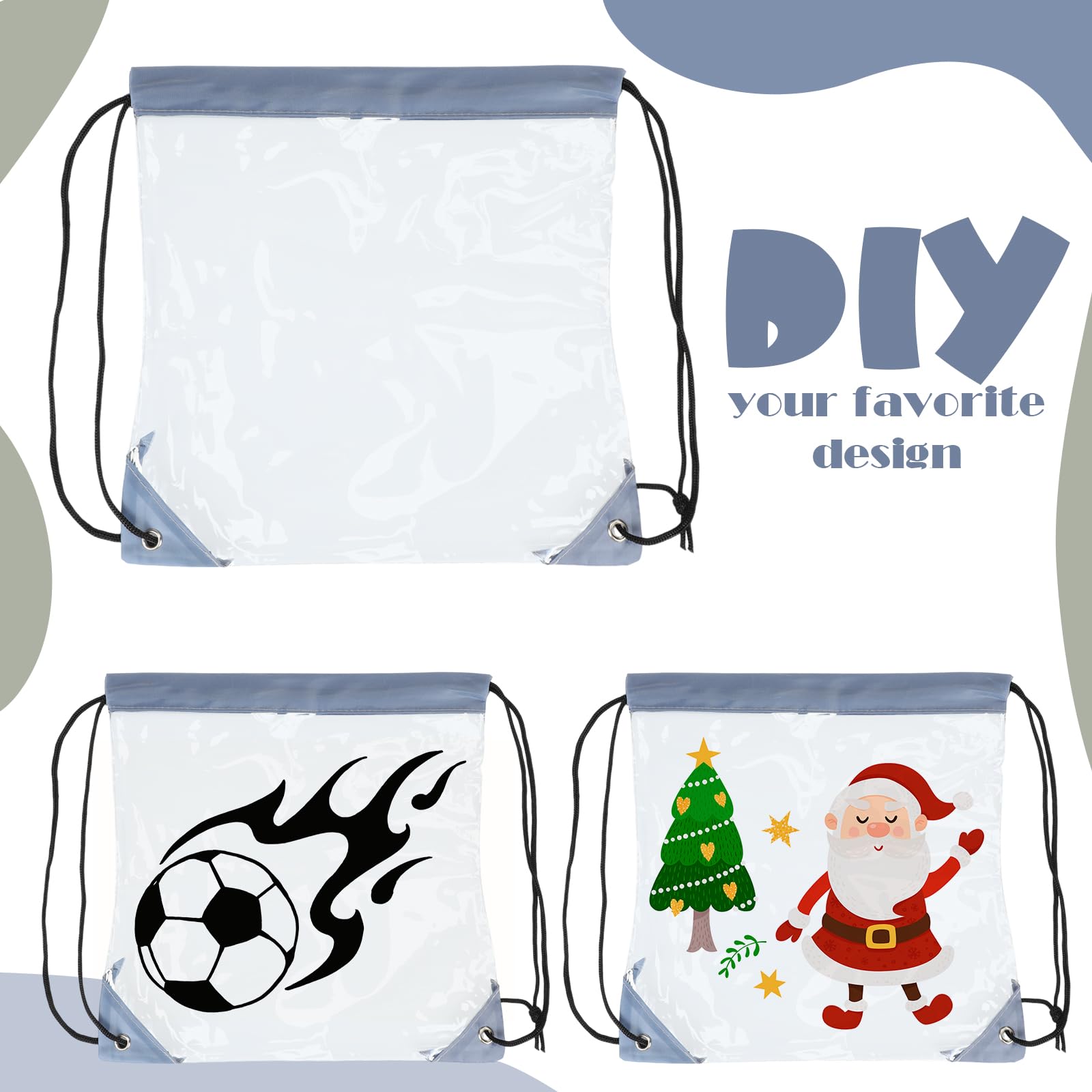 Shappy 30-Pack Clear Drawstring Backpack - Waterproof Plastic Transparent Stadium Bags for Gym, Travel, Concerts & Events (Gray) - Perfect for Sports, Beach & School Essentials