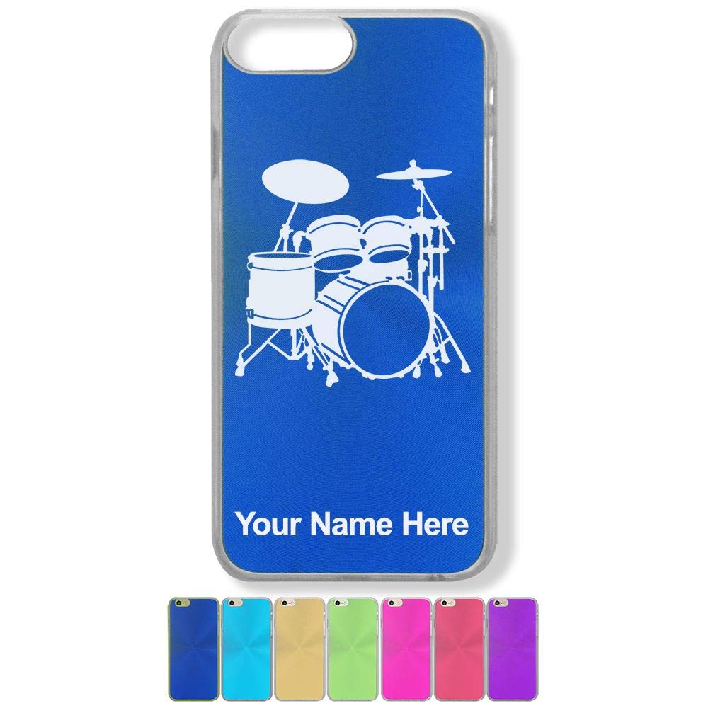 LaserGram iPhone 7 Plus & 8 Plus Case with Drum Set Design - Custom Engraved Phone Cover for Music Lovers - Perfect Gift for Drummers & Musicians