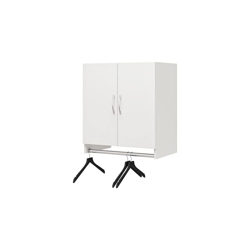 White 2-Door Wall Cabinet with Hanging Rod for Bedroom Storage