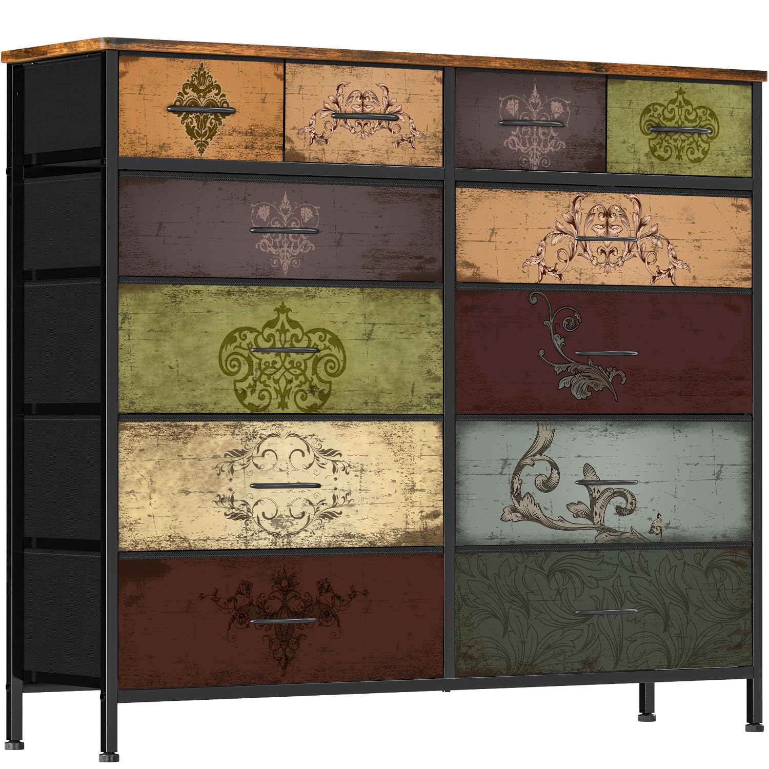 12-Drawer Tall Fabric Dresser for Bedroom - Modern Storage Chest with Drawers for Closet, Nursery, Bedside, Living Room, Entryway & Hallway | Space-Saving Organizer for Clothes, Toys & Home Essentials (Pattern)