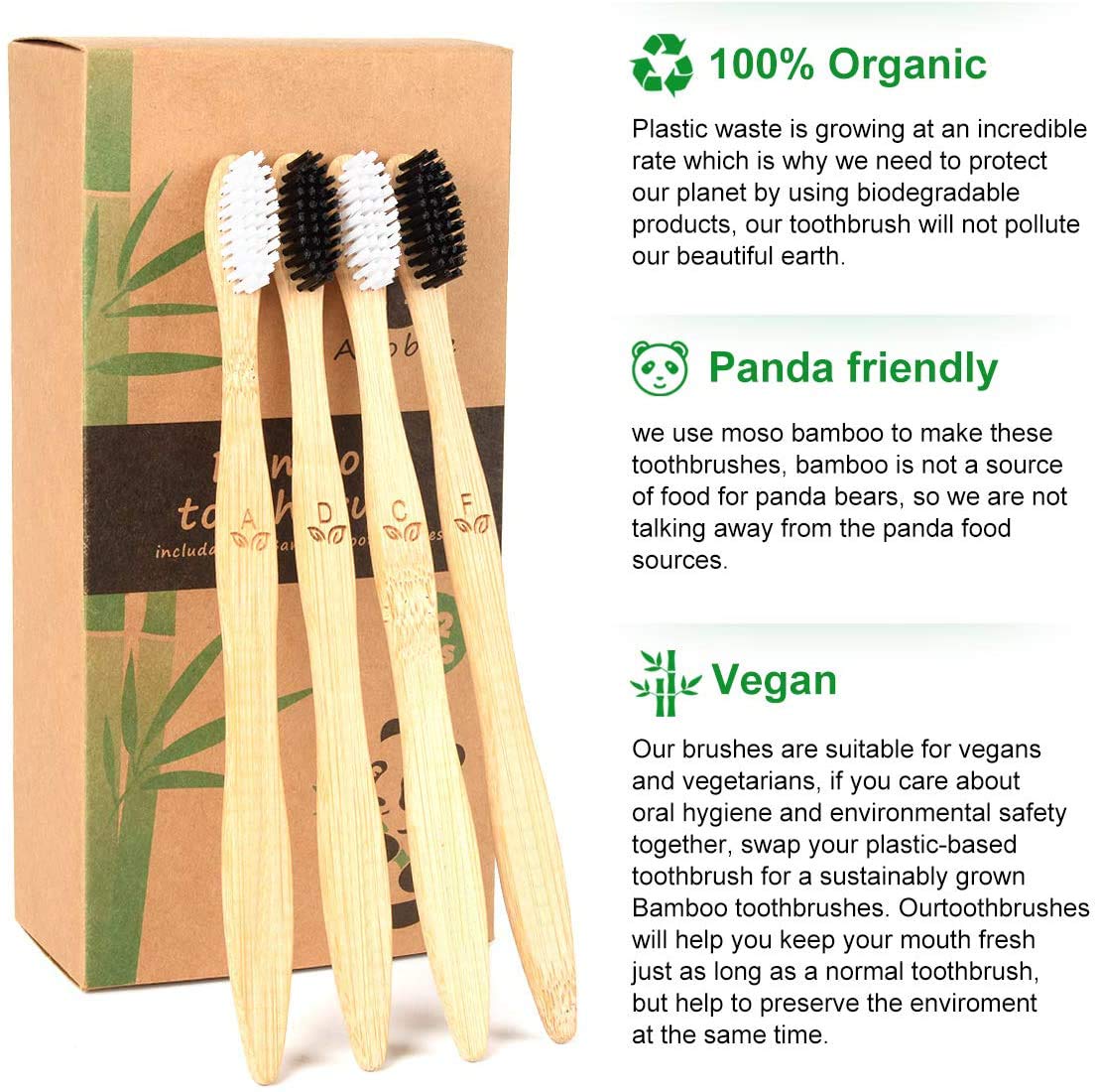12 Pack Bamboo Toothbrushes - Eco-Friendly Biodegradable Toothbrush with BPA-Free Soft Bristles, Natural Wooden & Organic Charcoal Toothbrushes (Black + White) for Sustainable Oral Care at Home or Travel