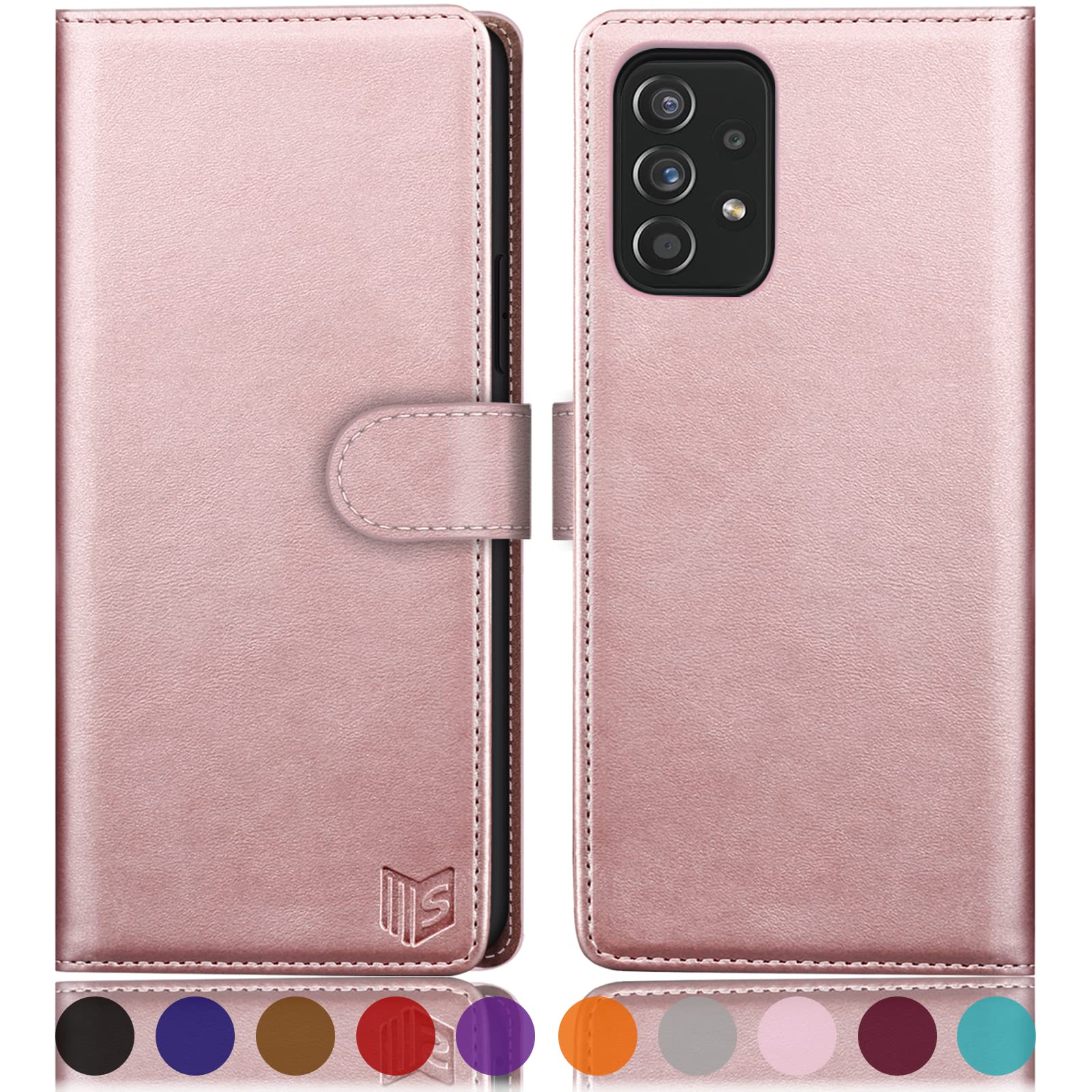 Premium Leather Wallet Case for Samsung Galaxy A53 5G - RFID Blocking Flip Folio Cover with Credit Card Holder | Shockproof Protective Phone Case for Women & Men (Rose Gold) | Perfect for Business, Travel & Everyday Use