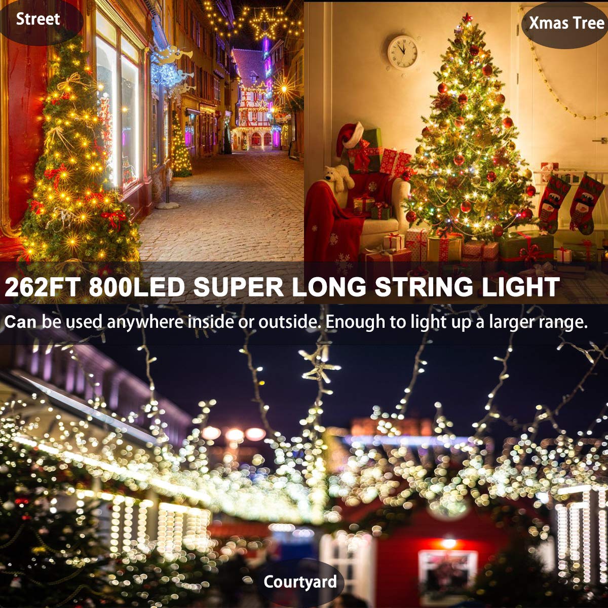 Decute 800 LED 272FT Christmas String Lights - 8 Modes with Timer, Waterproof Fairy Lights for Christmas Tree Decorations, Party, Wedding, Yard & Garden, Indoor Outdoor Use (Warm White) | Perfect for Holiday Decor, Backyard Lighting, and Festive Events