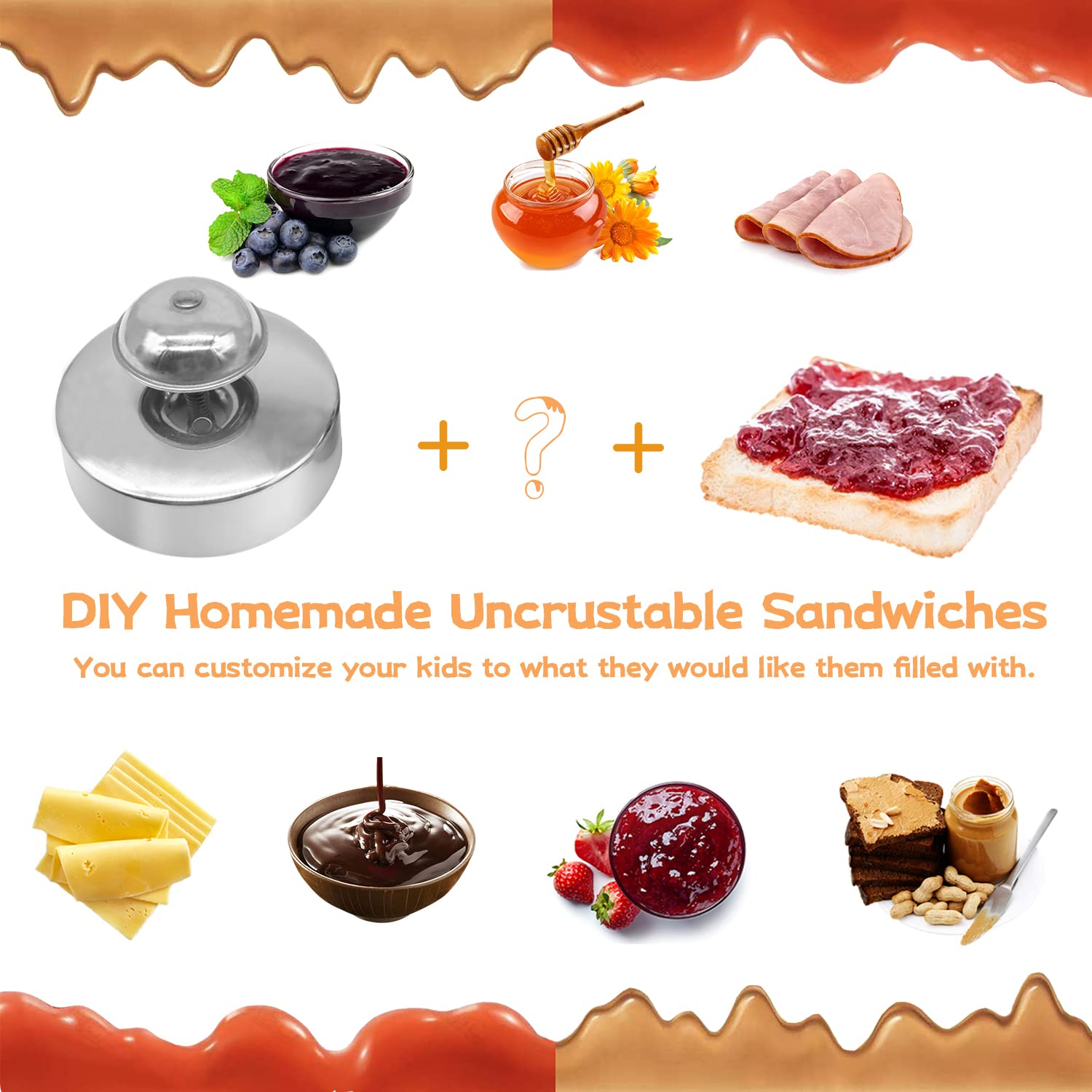 KAYCROWN Sandwich Cutter and Sealer - Stainless Steel Uncrustables Sandwich Maker for Kids Lunch, DIY Pancake & Cookie Cutter for Boys & Girls Bento Box (Pack of 2) - Perfect for School Lunches, Picnics, and Party Snacks