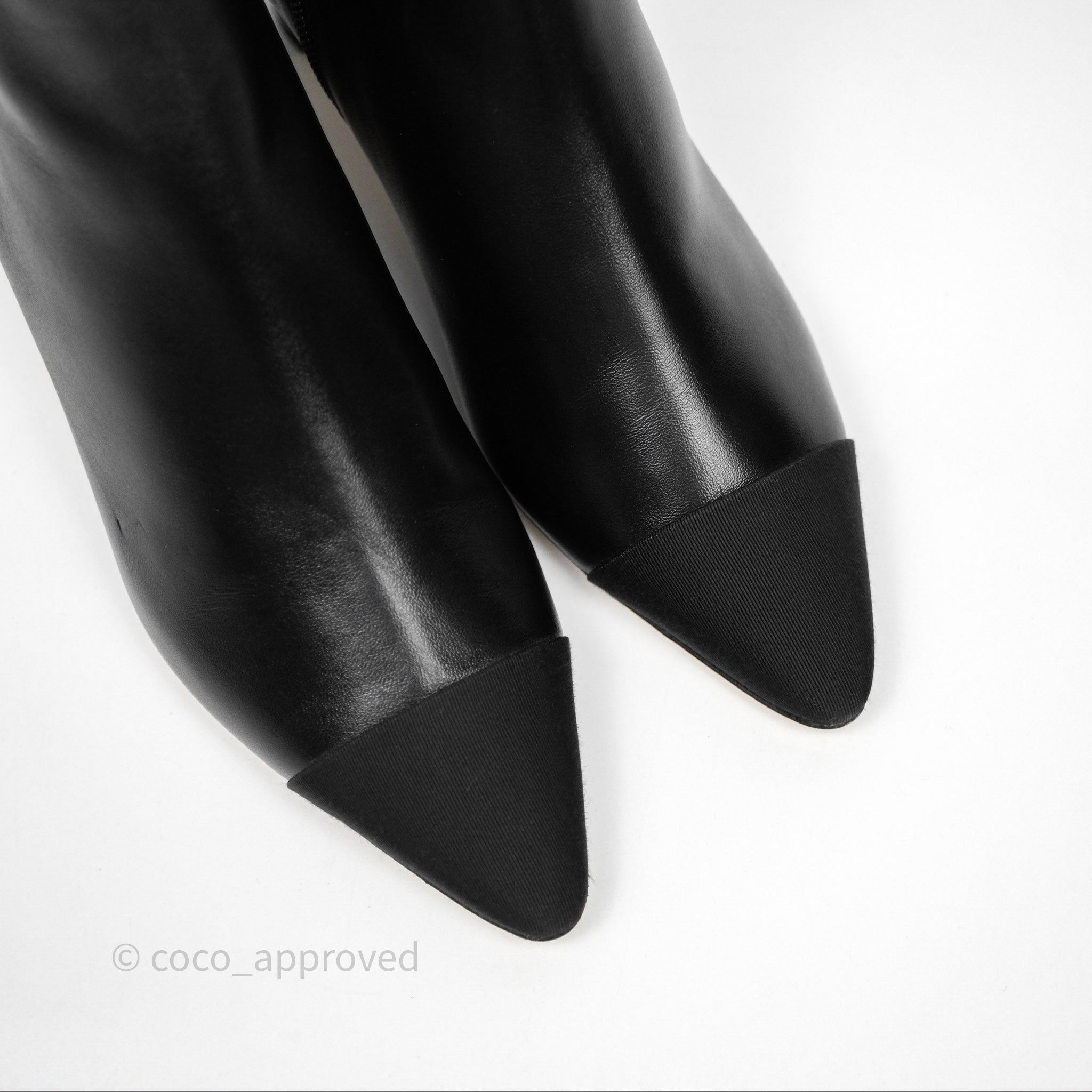 Chanel Black Cap Toe Chain Ankle Boots - Genuine Lambskin Leather Size 36.5 EU (Women's US 6.5) - Luxury Fashion Boots for Evening Parties & Date Nights