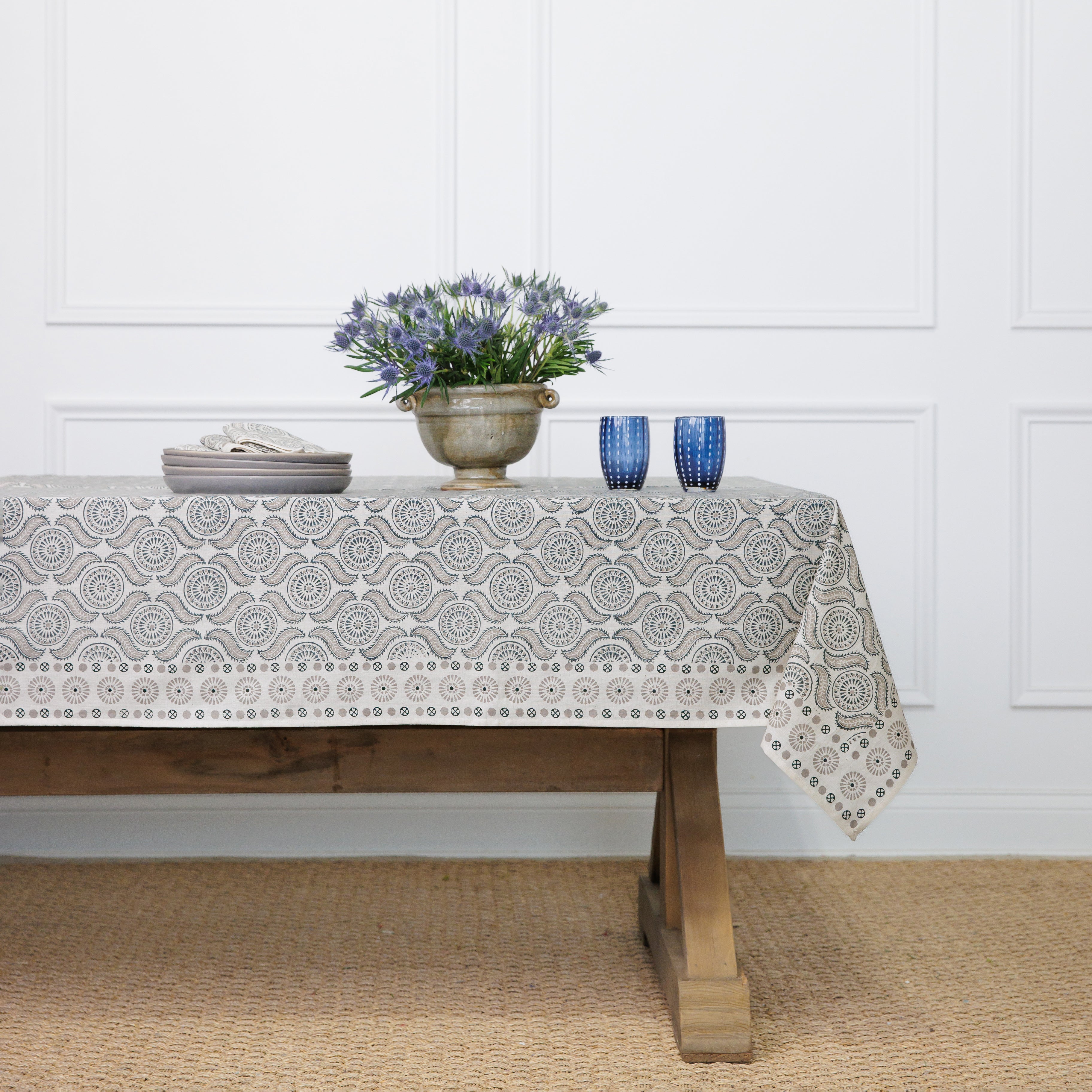 India Hicks Home Medals & Mustaches Tablecloth - Stylish Cotton Table Cover for Dining Room, Kitchen, or Outdoor Picnics