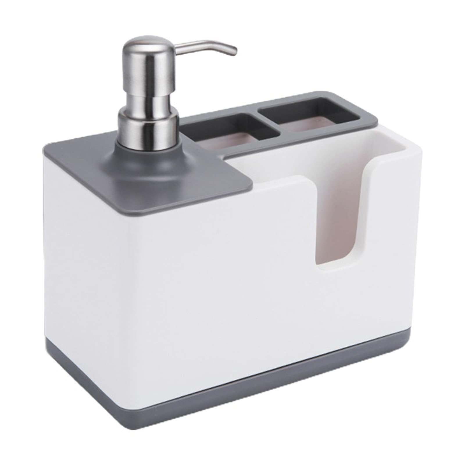 Multifunctional Soap Pump Dispenser & Sponge Holder - Kitchen & Bathroom Organizer for Liquid Soap, Hand Washing Essentials & Cleaning Accessories (Gray) | Perfect for Sink Countertop Organization