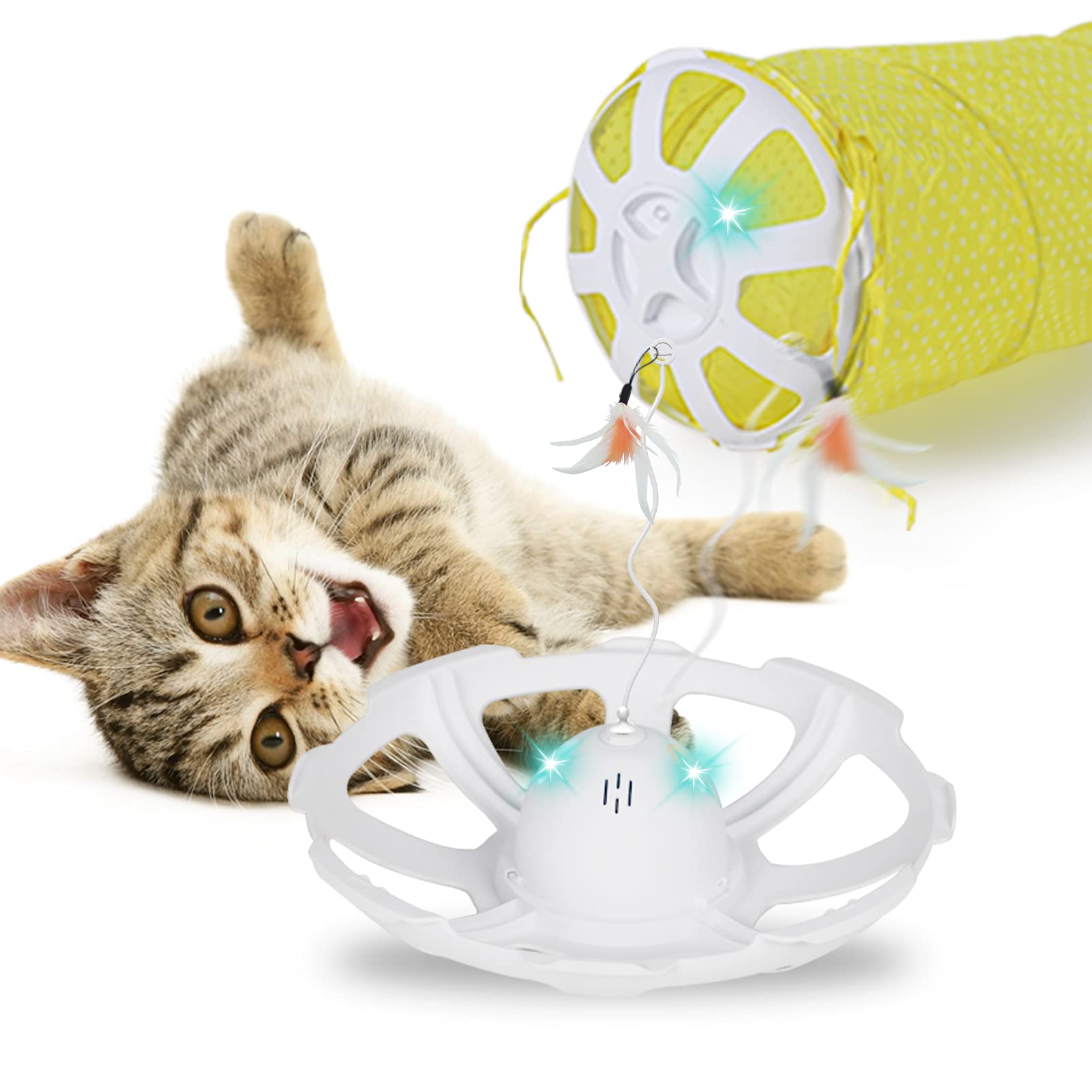 Automatic Cat Toy with Electric Feather Tails - Interactive Cat Tunnels for Indoor Kittens | Fun Exercise & Stress Relief for Playful Cats (Electric Tunnel Toy)