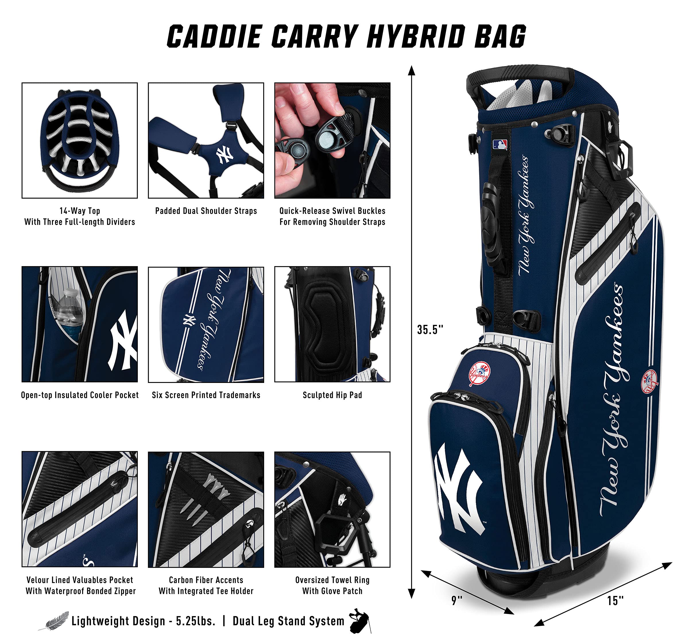 Premium Caddie Carry Hybrid Golf Bag - Lightweight Stand Bag with 14-Way Divider for Men & Women - Perfect for Driving Range, Course & Travel