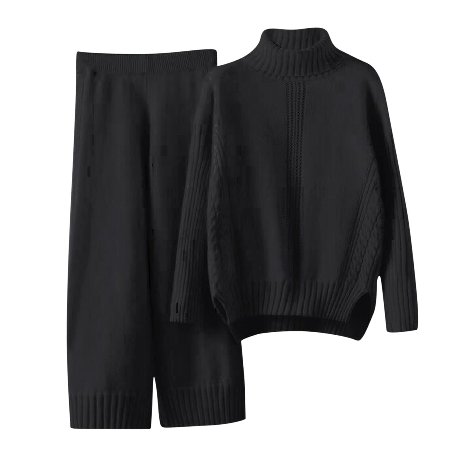 Women's 2-Piece Knitted Lounge Set - Long Sleeve Sweater Top & Pants Comfy Outfit for Autumn Winter | UK Size | Cozy Home Wear, Sleepwear & Casual Pajama Sets for Relaxing at Home