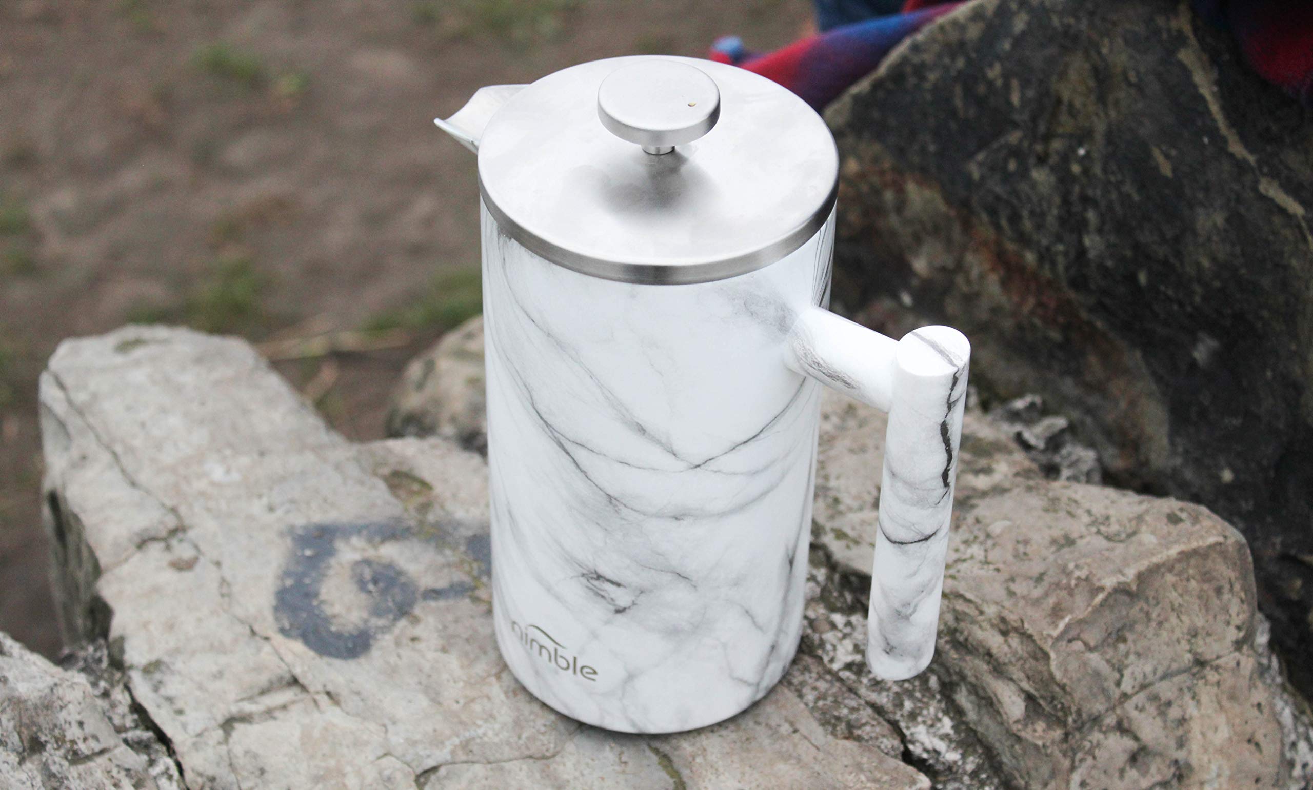 Premium Stainless Steel French Press Coffee Maker - 34 oz Double-Wall Insulated, Marble Finish for Hot & Cold Brew - Perfect for Home, Office, Camping & Gifts
