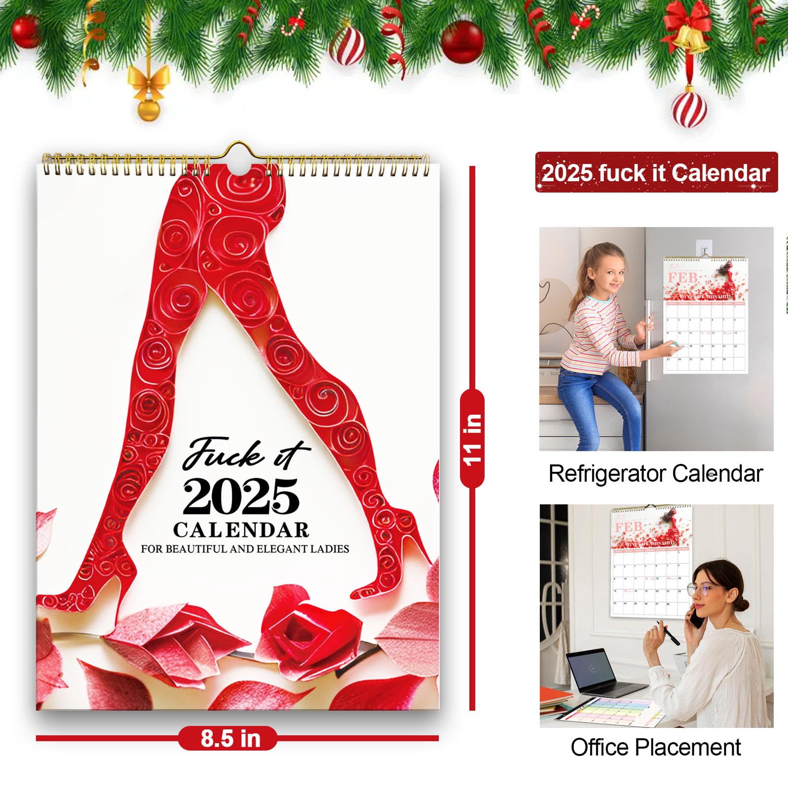 2025 FU-CK IT Refrigerator Calendar - Funny Swear Word Monthly Planner (Jan-Dec 2025) | 8x8x11 Inch Red Calendar for Women | Perfect Christmas & New Year Gift for Tired Women - Great for Office, Kitchen & Home Decor