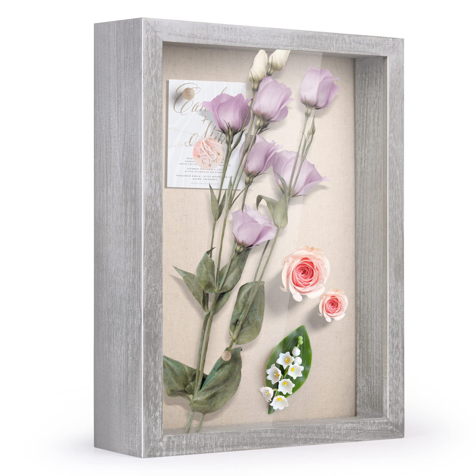 Love-KANKEI 11x14 Shadow Box Frame with Removable Glass Window & Linen Backboard - Rustic Gray Display Case for Photos, Awards, Medals, Collectibles & Keepsakes | Perfect for Home Decor, Office Display & Memory Preservation