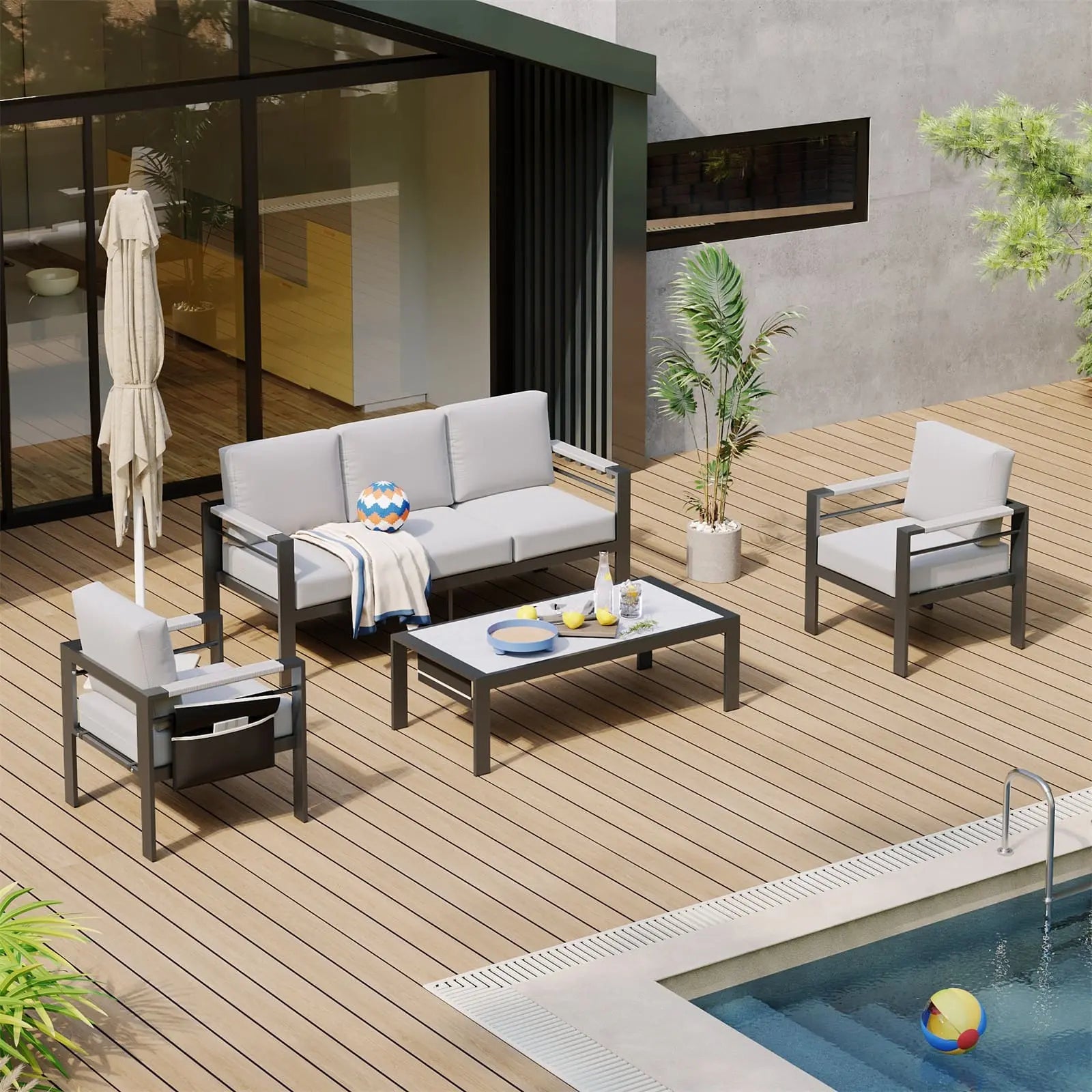 Bestier LED Aluminum Patio Coffee Table - Modern Outdoor Furniture with Built-in Lights for Garden, Deck, Backyard & Poolside Relaxation