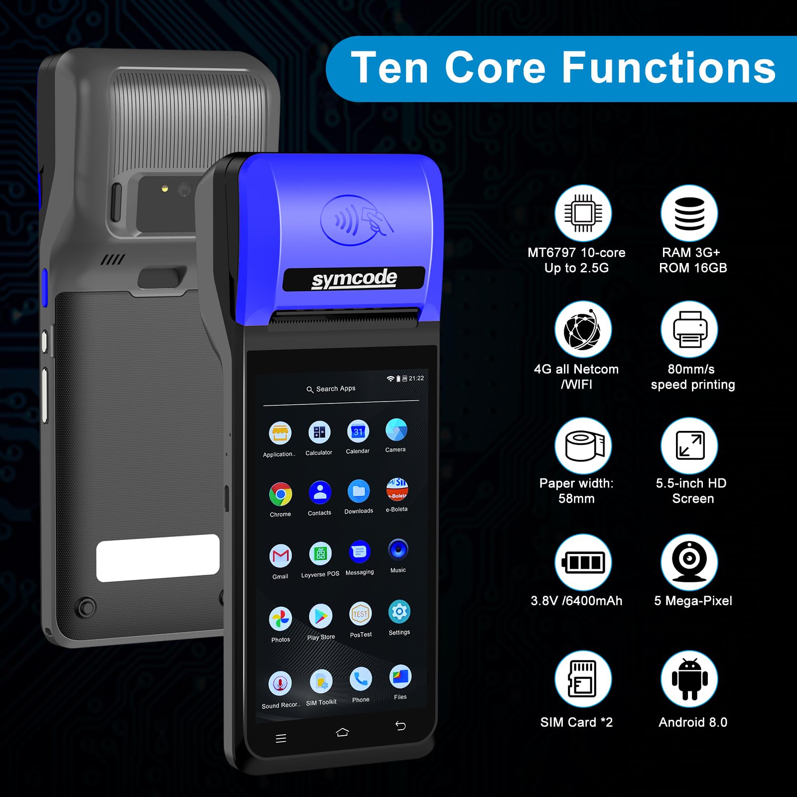 Symcode Thermal POS Receipt Printer with Android 8.0 - 5.5