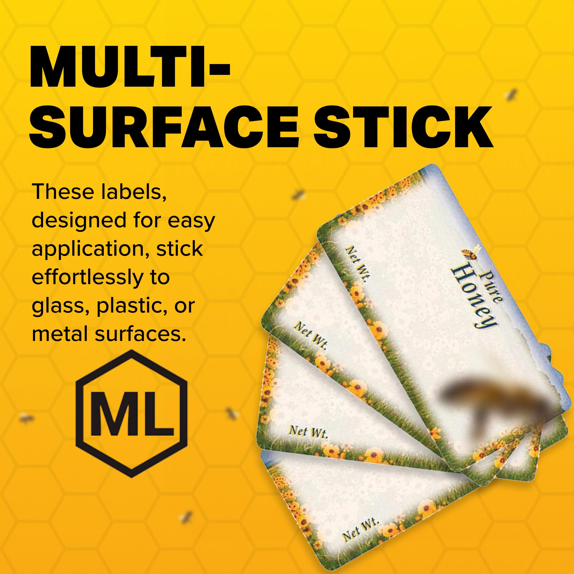 Custom Honey Labels - Self-Adhesive Flower Design for Jars & Bottles - 250 Pack (4