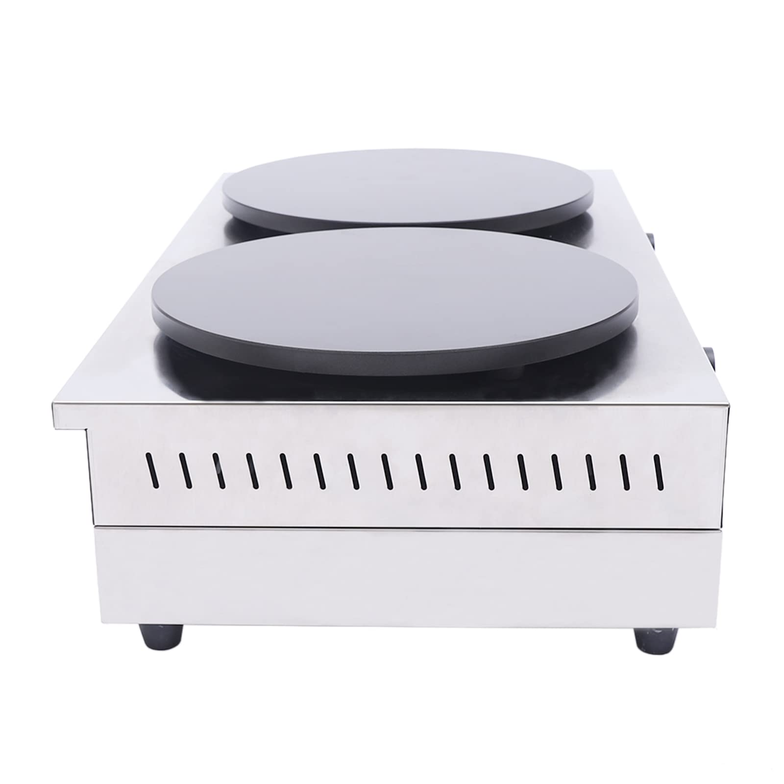 110V Commercial 16-Inch Electric Crepe Maker with Drawer Warmer - Nonstick Griddle with Adjustable Temperature for Roti, Tortilla, Eggs & BBQ - Perfect for Restaurants, Cafes & Home Kitchens (Dual Head, No Plug Included)