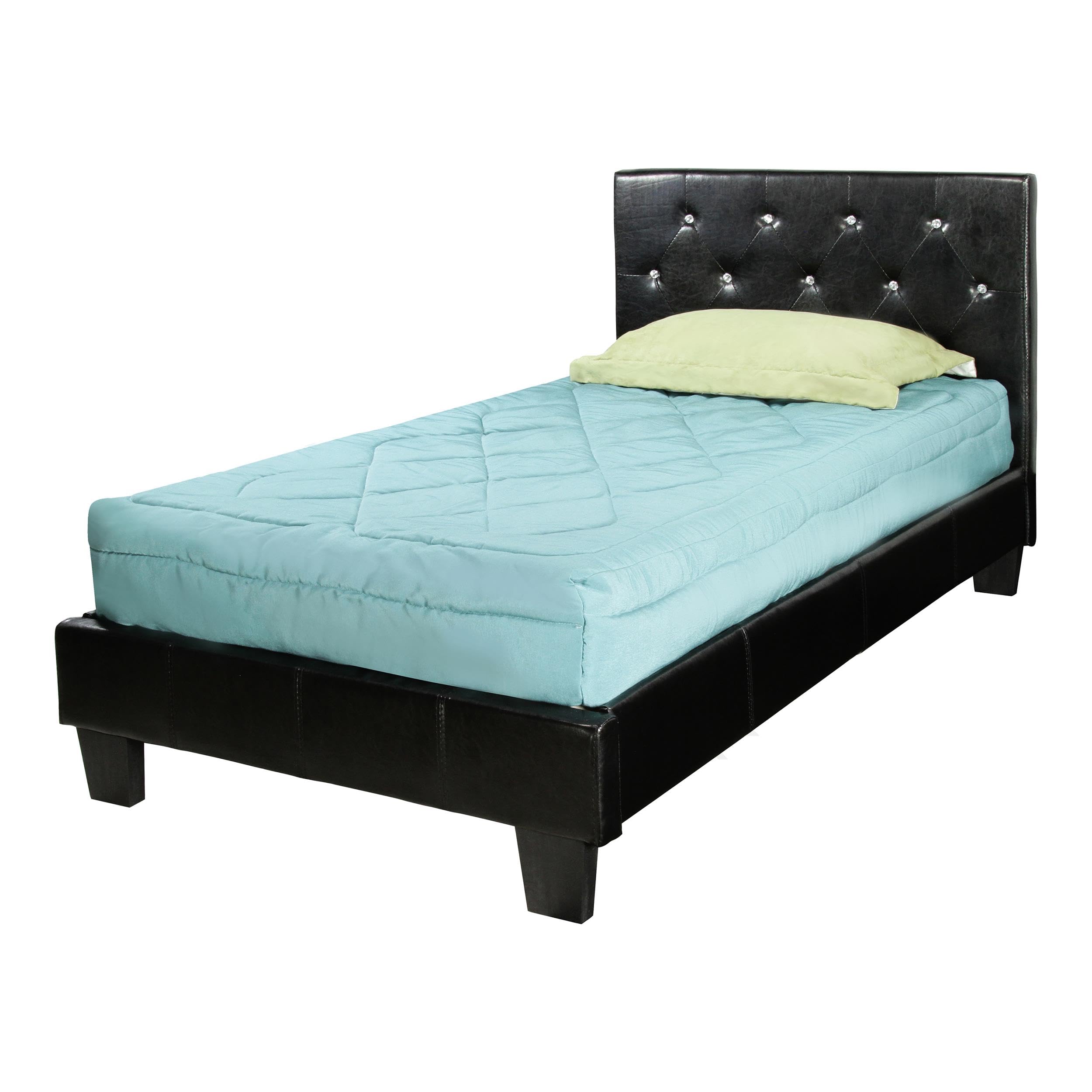 Furniture of America Kylen Faux Leather Twin Size Platform Bed Frame in Black - Modern Minimalist Bedroom Furniture for Small Spaces & Guest Rooms