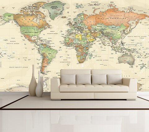 Antique World Map Wall Mural - 166x112 Inch Removable Peel and Stick Wallpaper, Self-Adhesive Wall Decal for Home & Office Decor - Easy to Apply, Damage-Free Wall Art for Living Room, Bedroom or Study
