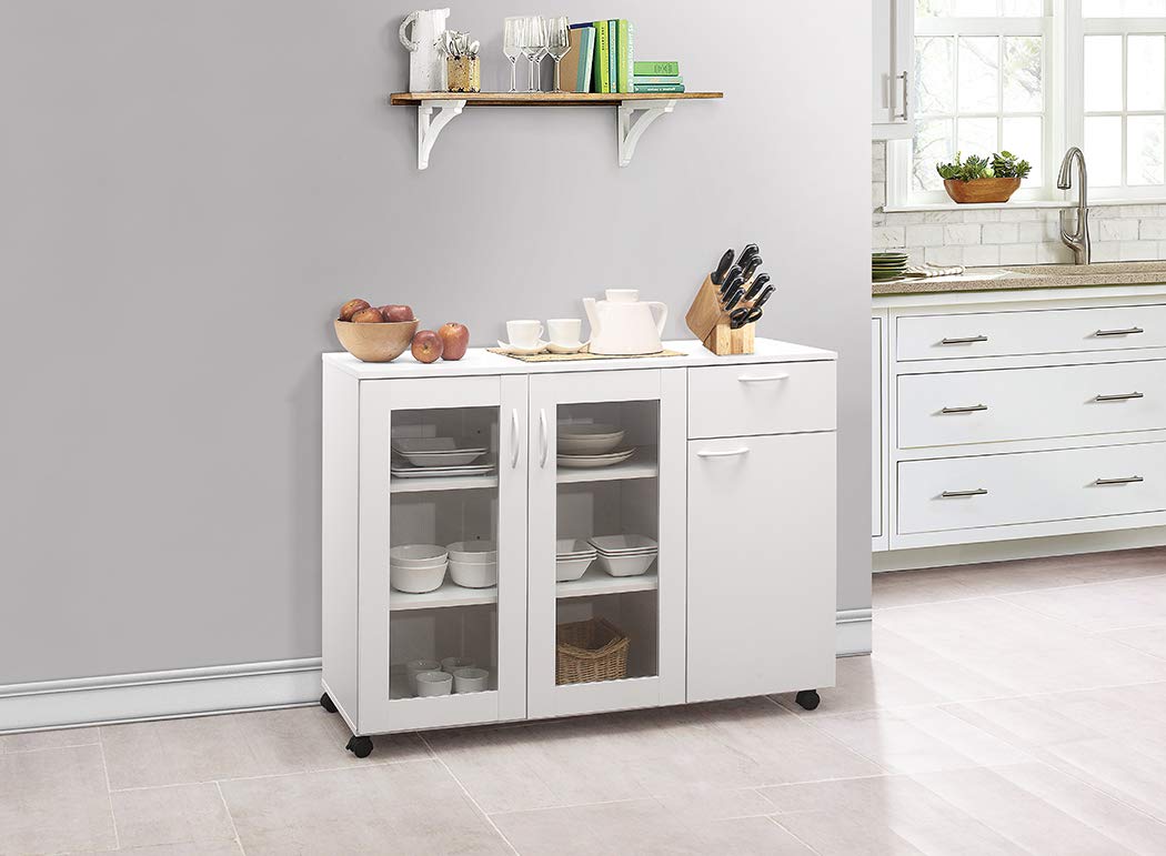 KB Designs White Kitchen Sideboard Buffet Storage Cabinet - Modern Farmhouse Dining Room Furniture for Home Organization & Entertaining