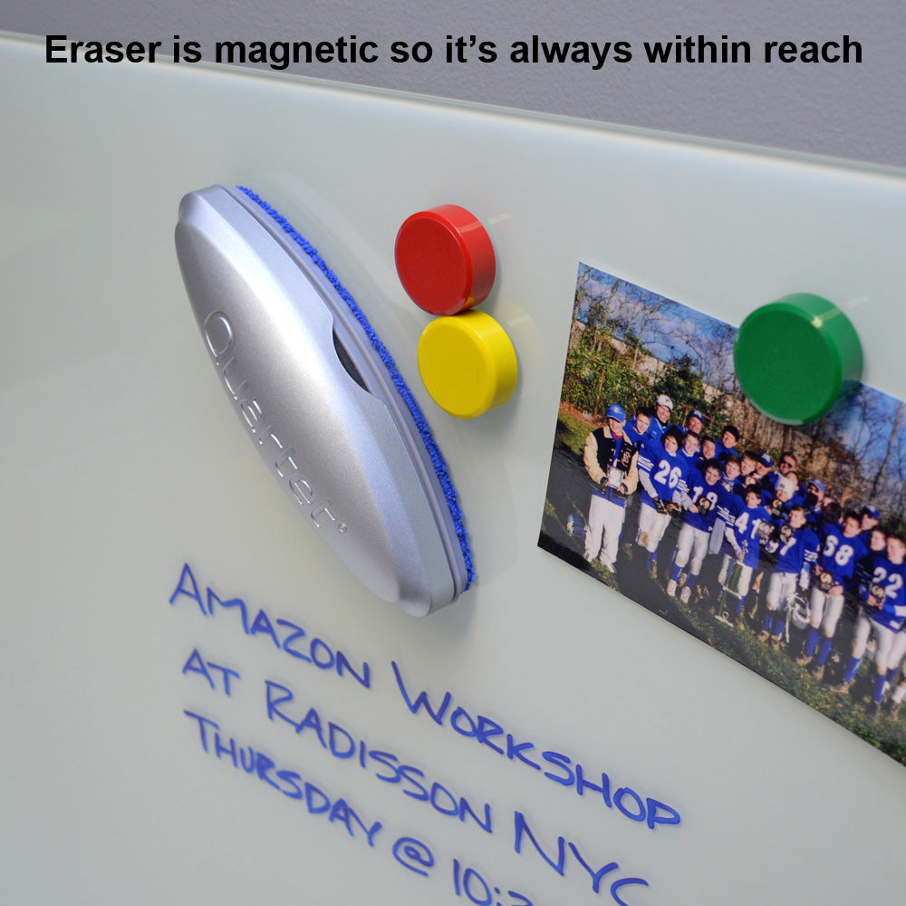 Premium Magnetic 3-in-1 Glass Board Eraser - Silver Whiteboard Cleaner for Office, Classroom & Home Use - Dry Erase Marker Remover & Dust Collector