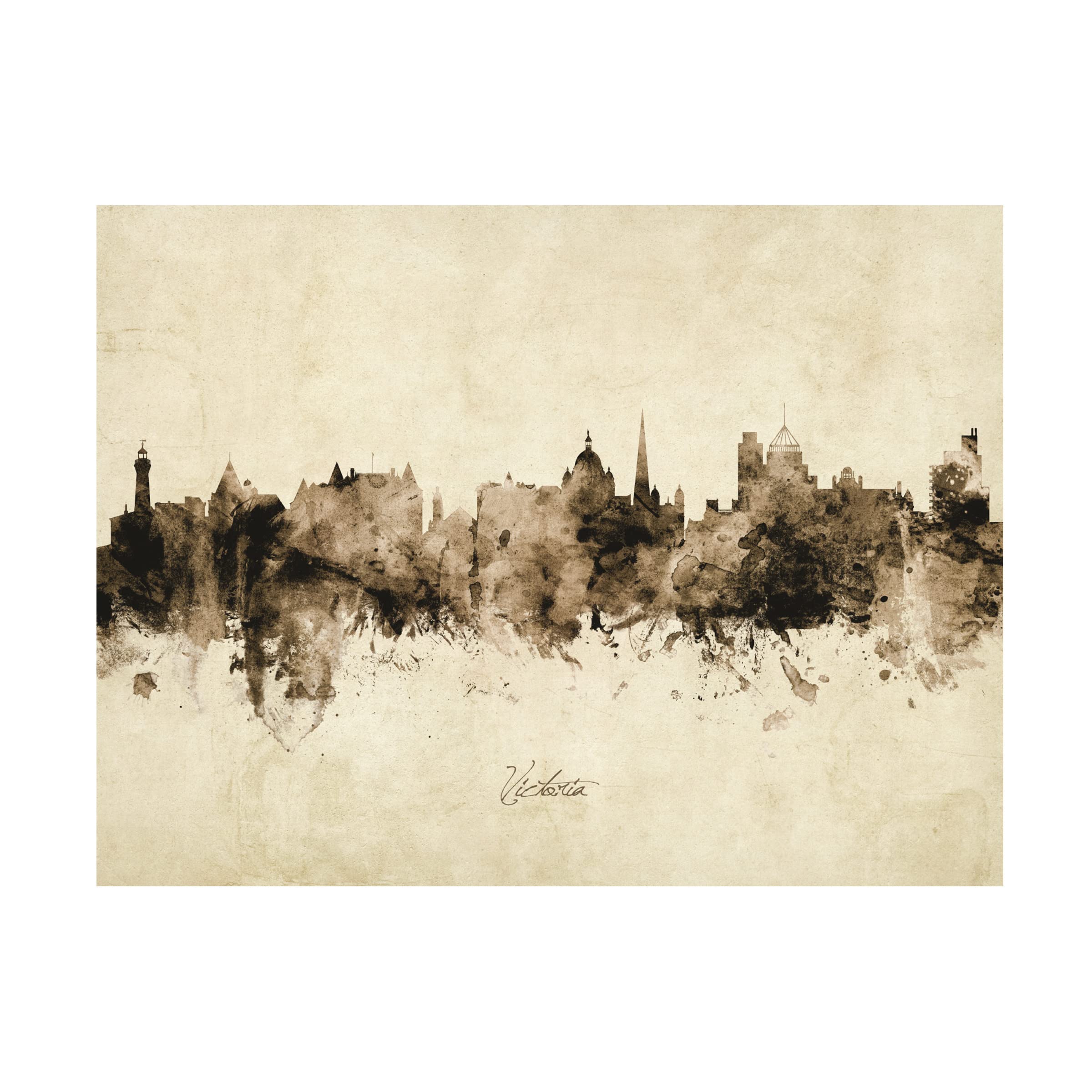 Michael Tompsett Victoria Canada Skyline Vintage Canvas Art Print - Trademark Fine Art - Perfect for Living Room, Bedroom & Office Wall Decor
