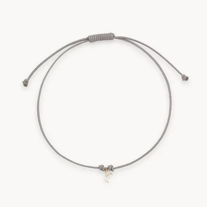 10K Yellow Gold Moon Phases Cord Bracelet - Grey Adjustable String for Meditation, Yoga & Spiritual Healing | Zodiac Jewelry Gift for Women