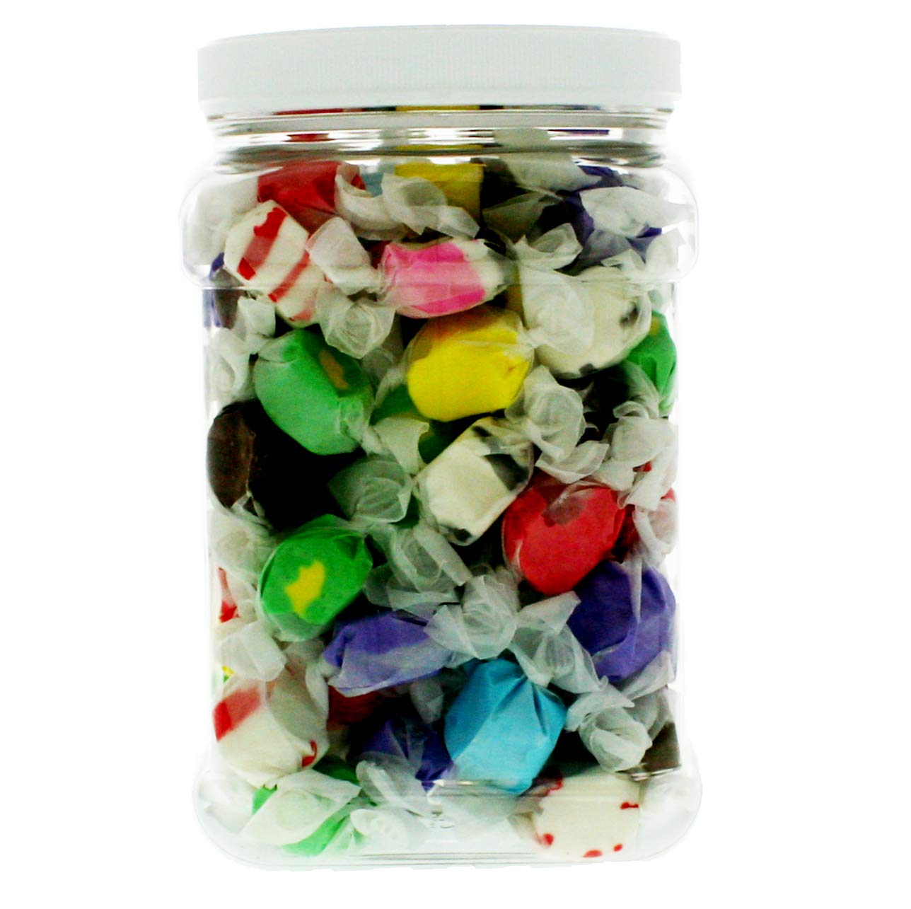 Bulk Salt Water Taffy 1.5LB - Assorted 10-Flavor Mix Candy in 64oz Reusable Square Jar | Perfect for Parties, Gifts & Office Treats | American Classic Sweet