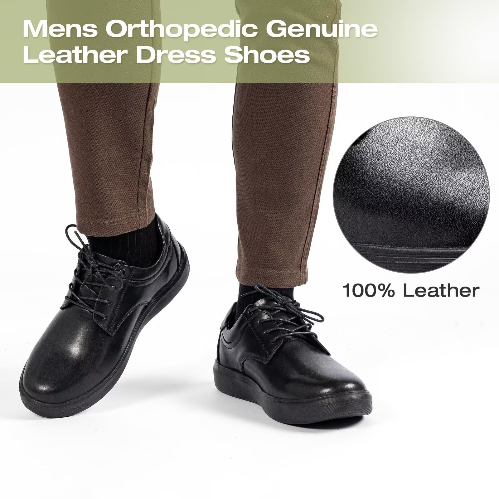 OrthoComfoot Men's Orthopedic Wide Leather Dress Shoes - Comfortable Arch Support Oxfords for Plantar Fasciitis & Heel Pain Relief | Orthotic Casual Business & Work Shoes for Walking | Perfect for Office, Travel & Daily Wear