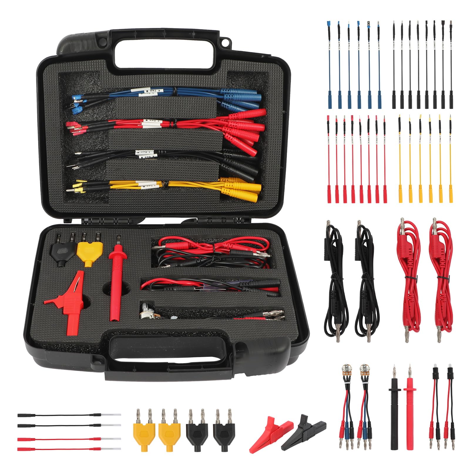 AUTOOL 48PCS Silicone Multimeter Test Leads Kit with Replaceable Wire Piercing Probes, Alligator Clips, 32A/1000V Test Hook Clips, Banana Plug Connectors, Jumpers & Test Tweezer - Perfect for Electrical Testing, Circuit Repair, Automotive Diagnostics & DIY Electronics Projects
