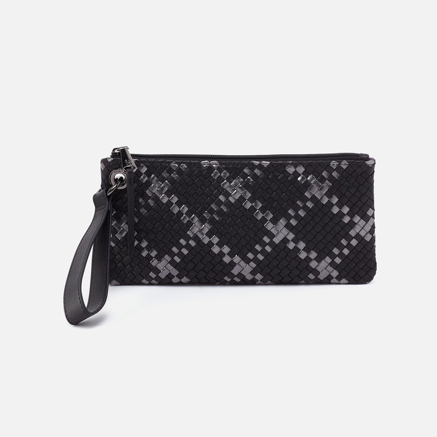 Vida Woven Leather Wristlet Wallet - Black Metallic Crossbody Clutch for Women | Perfect for Parties, Shopping & Everyday Use