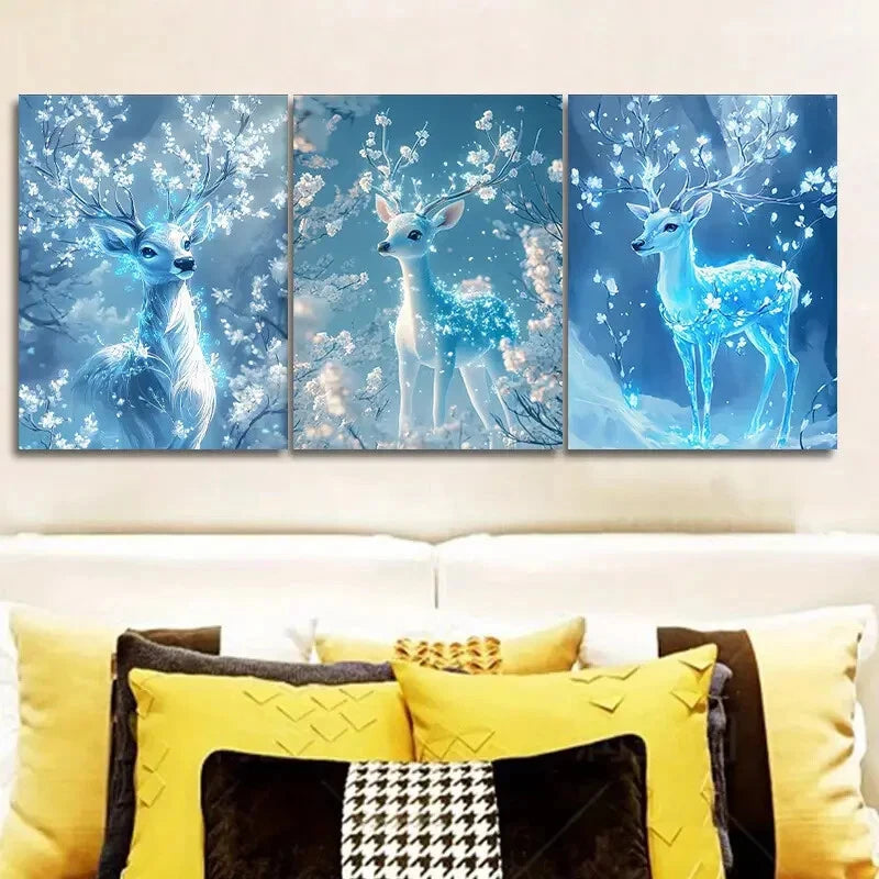 3-Piece Deer with Ice Blue Wall Art Set - Framed Canvas 40x60cm (16x24in) - High Quality Print - 100% Australian Made - Ready to Hang - Perfect for Living Room, Bedroom & Office Decor