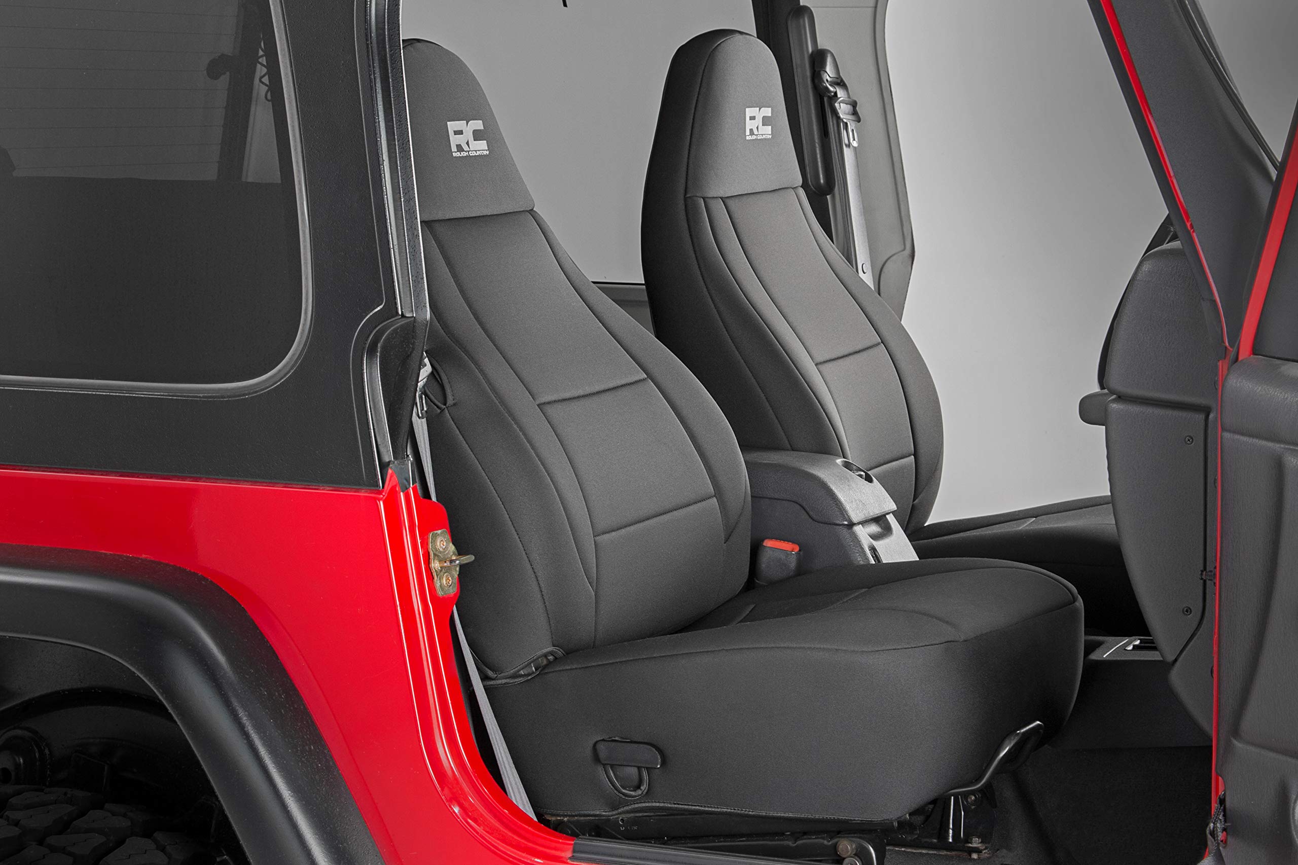 Rough Country Neoprene Seat Covers for Jeep Wrangler TJ (2003-2006) & Unlimited (2004-2006) - Waterproof, UV Resistant, Foam Padded Front & Rear Seat Protectors - Perfect for Off-Roading, Camping & Outdoor Adventures