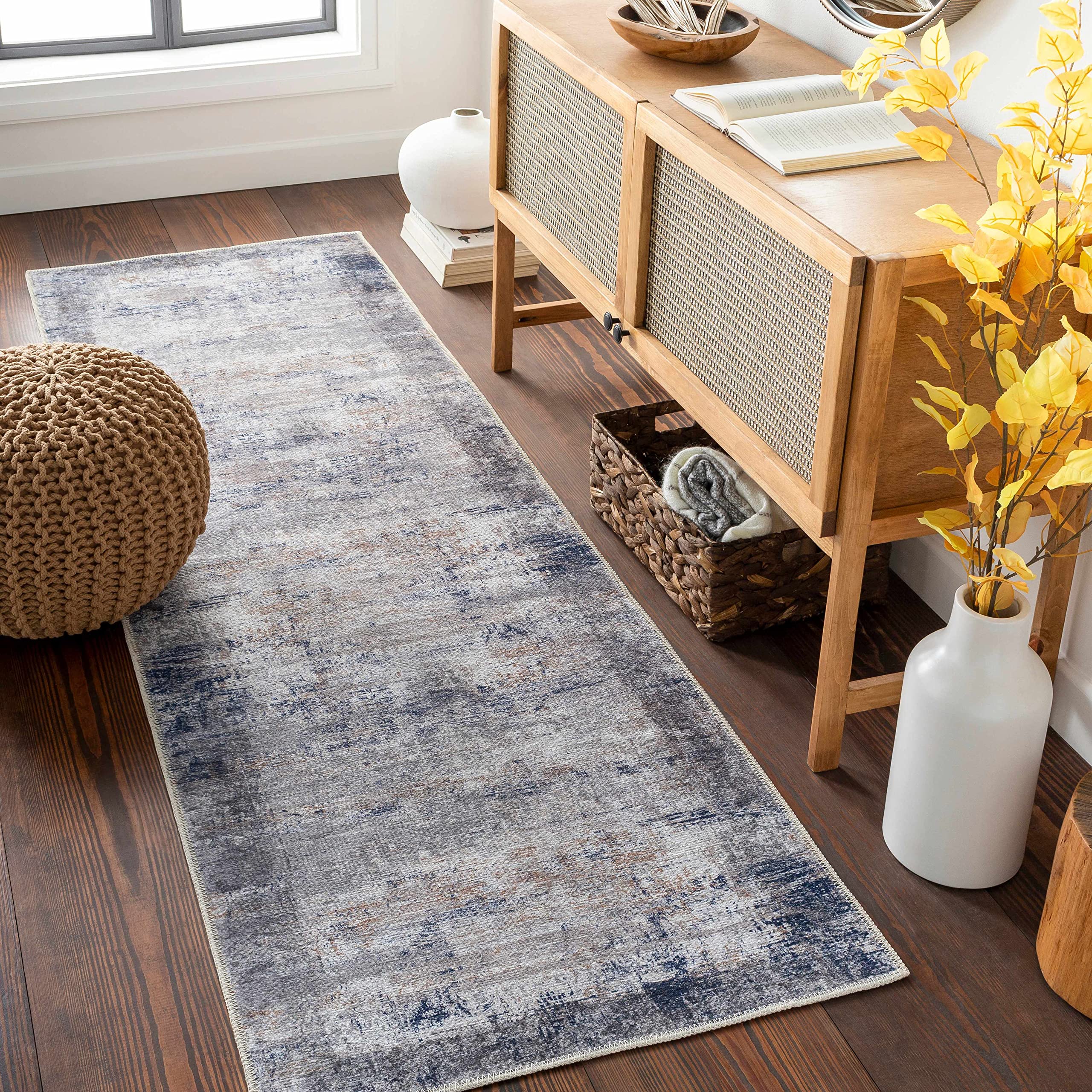 Hauteloom Fairplains Washable Area Rug for Living Room & Bedroom - Soft Gray & Blue Modern Design - 6'7