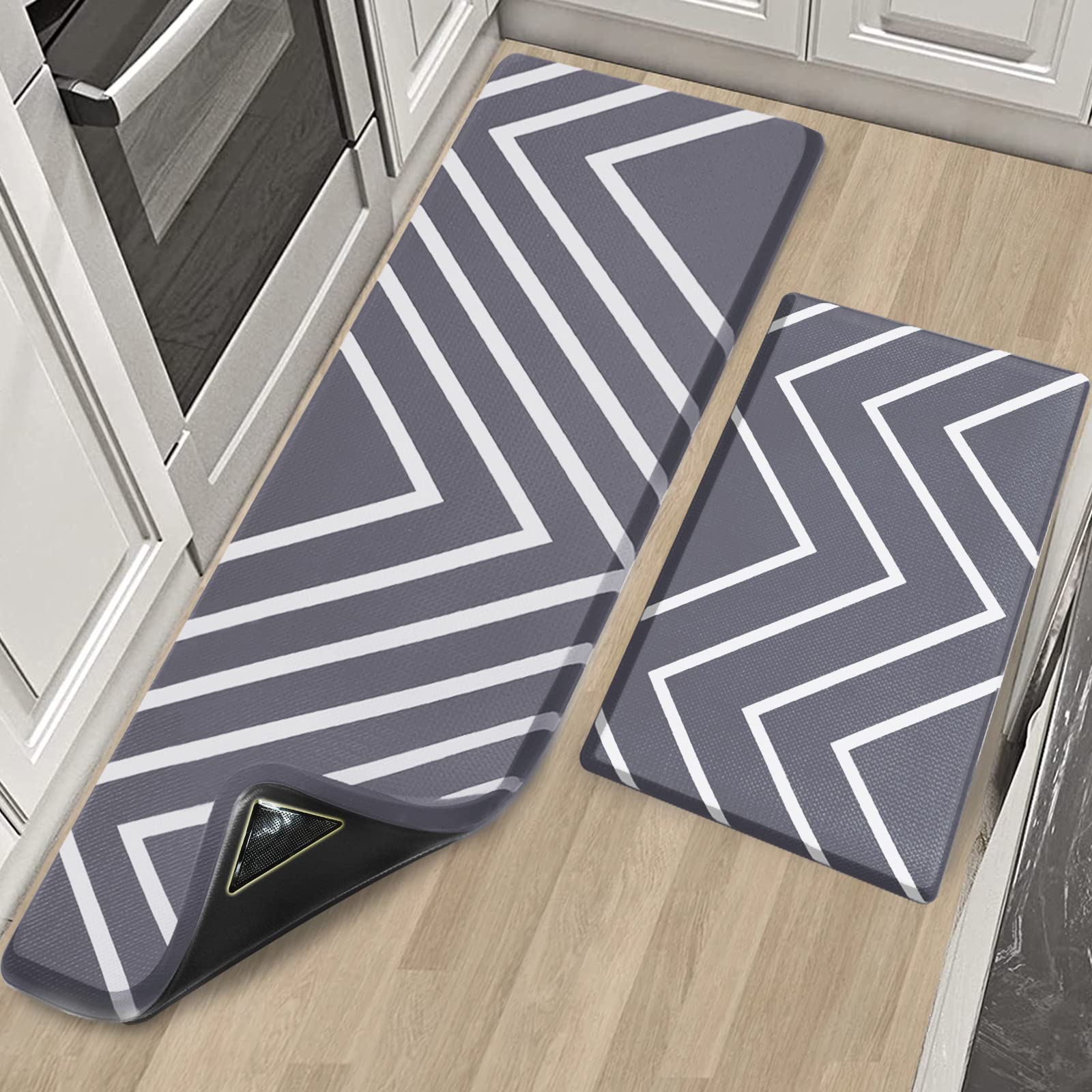 **X-Lounge PVC Kitchen Mats, 2PCS Anti-Fatigue Non-Slip Standing Mat with Memory Foam – 0.55 Inch Thick for Kitchen, Office, Laundry – Comfortable Floor Rug for Standing Desk & Home Use (Grey)**