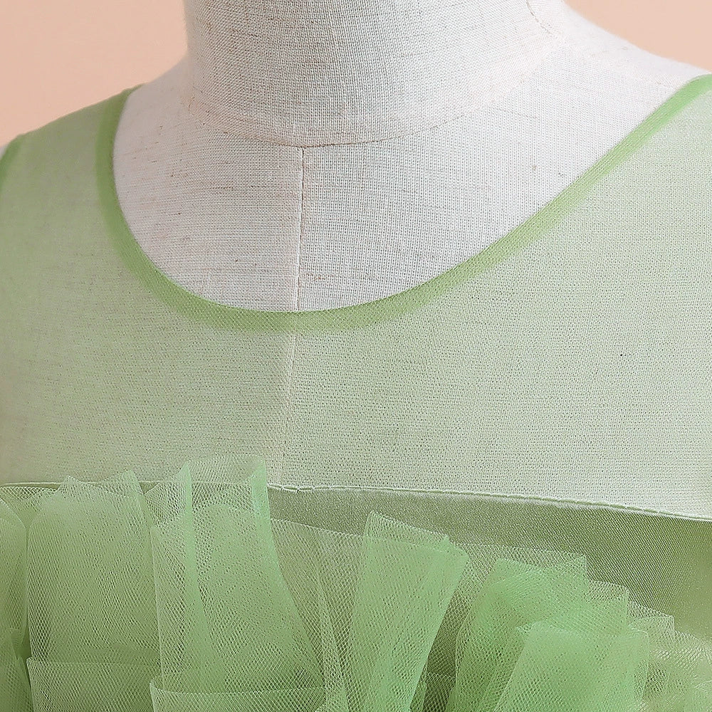 Green Princess Round Floor Length Tulle Flower Girl Dress - Perfect for Weddings, Baptisms & Special Occasions