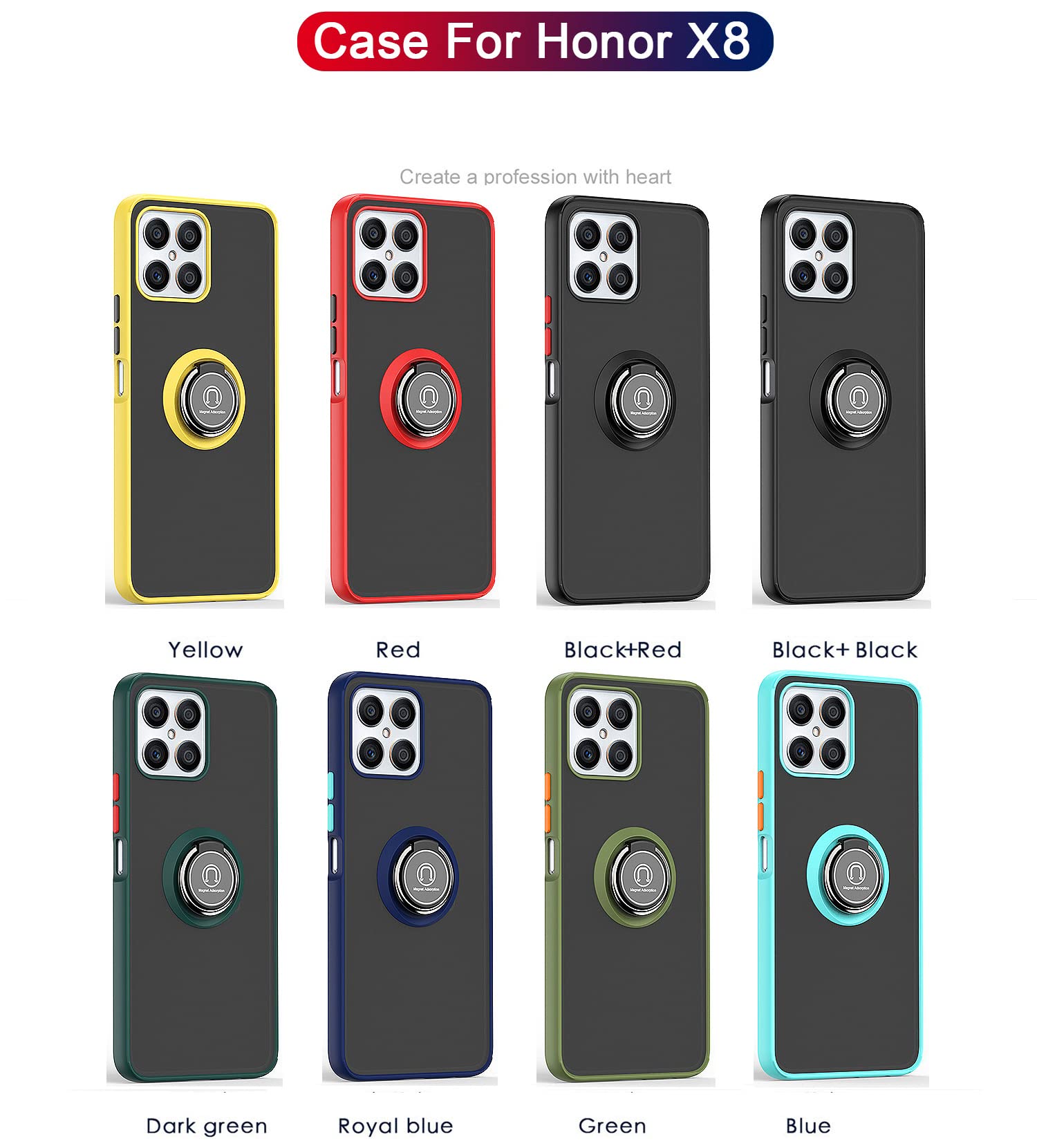 **Joie & Joho Heavy Duty Shockproof Protective Case for Honor X8 - Built-in 360° Ring Holder & Kickstand, Full Body Protection, Sky Blue - Perfect for Work, Travel, and Everyday Use**