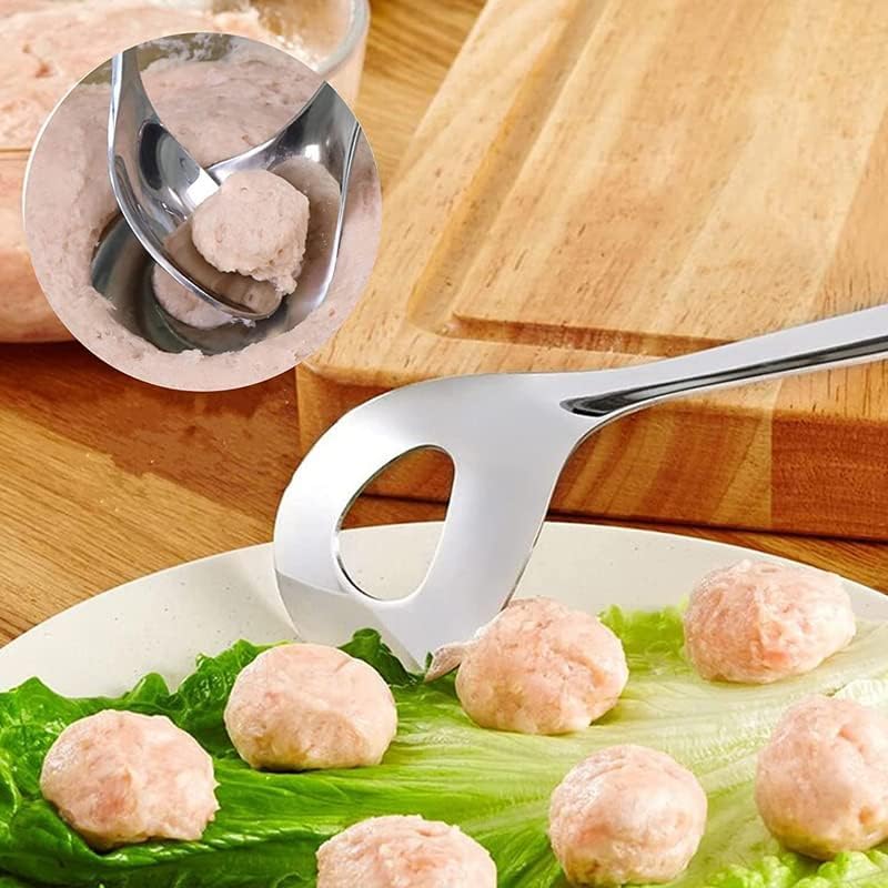 Premium 304 Stainless Steel Meatball Maker Spoon - Fishball, Shrimp & Meatball Shaping Tool for Chicken, Beef & Seafood | Durable Kitchen Utensil for Home Cooking, Restaurants & Meal Prep (Silver)