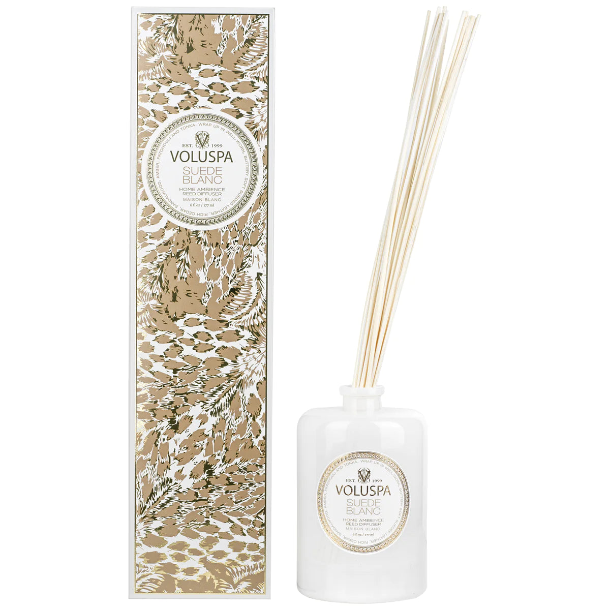Luxury Suede Blanc Reed Diffuser - Premium Home Fragrance Oil for Aromatherapy - Perfect for Living Room, Bedroom & Office Decor