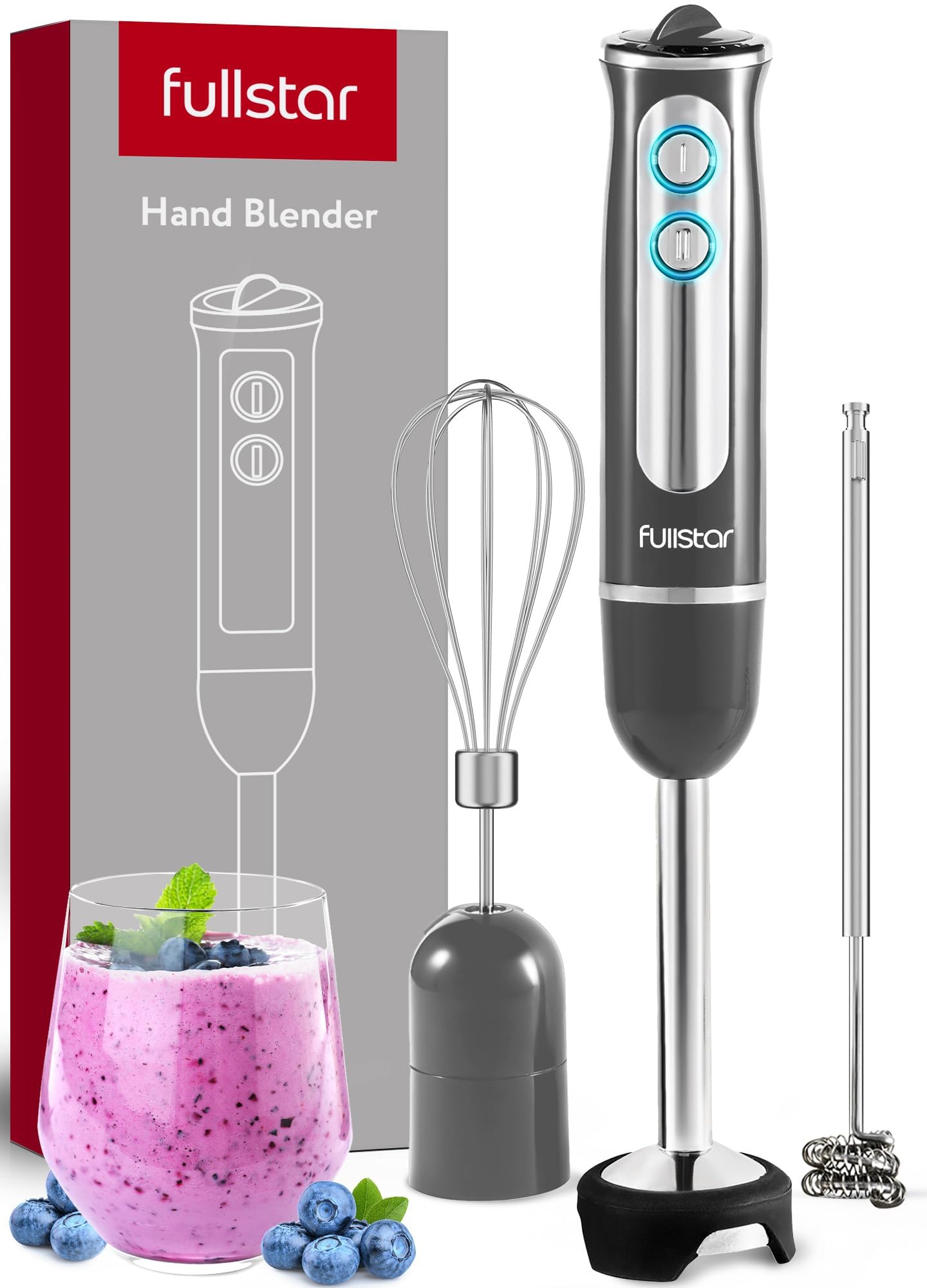 500W 9-Speed Immersion Blender Set - 3-in-1 Handheld Electric Hand Mixer for Smoothies, Soups & Purees - Gray Stick Blender for Kitchen, Baby Food & Baking