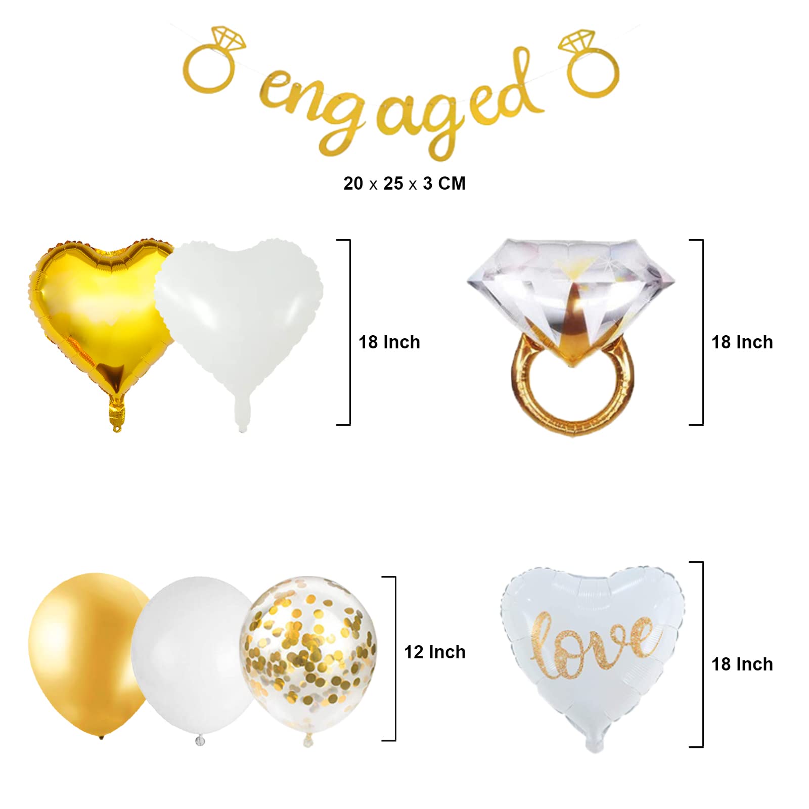 Gold & Diamond Wedding Ring Balloons - Elegant Engagement Party Decorations for Bachelorette, Bridal Shower & Wedding Celebrations | Perfect for Romantic Proposals & Anniversary Decor
