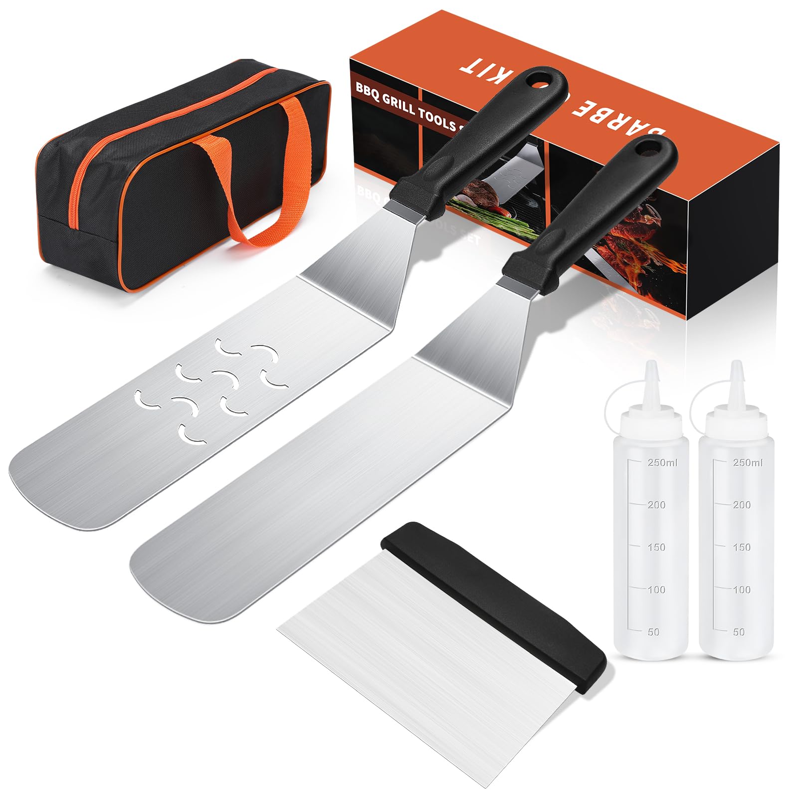 **6-Piece Blackstone Griddle Accessories Kit - Heavy Duty Spatula, Scraper & Carry Bag for Blackstone & Camp Chef - Perfect for Outdoor BBQ, Teppanyaki, Camping & Backyard Cooking**