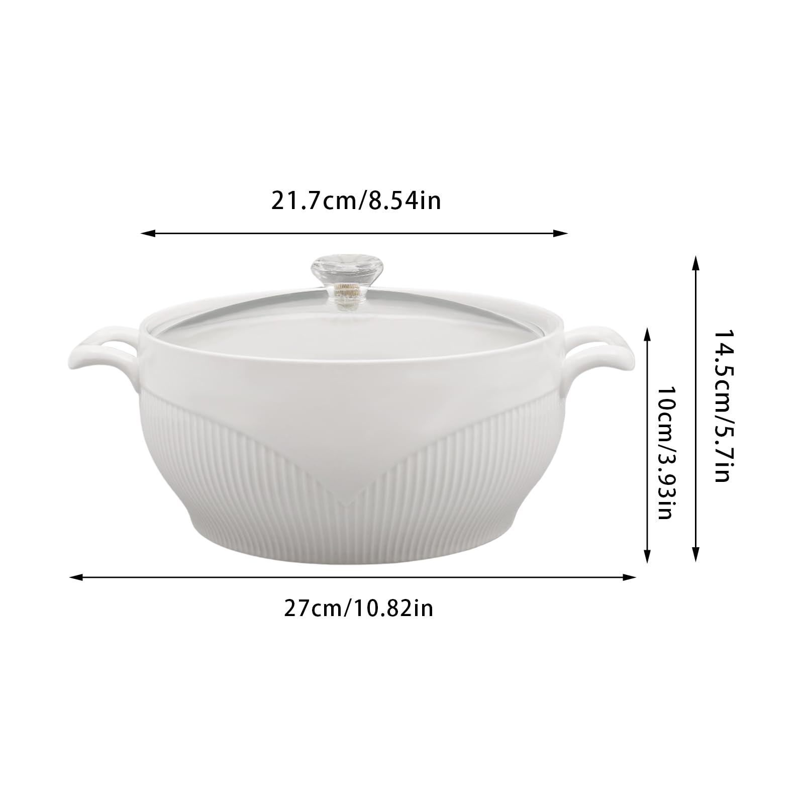 Premium White Porcelain Soup Tureen with Glass Lid - 8.54 Inch Ceramic Serving Bowl for Restaurants & Home Kitchens - Elegant Tableware for Soups, Stews & Decorative Serving
