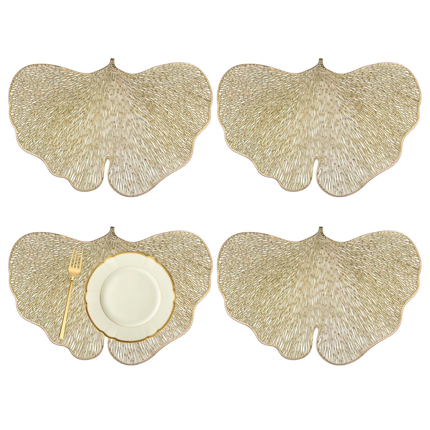Kuber Industries Designer Butterfly Placemat Set | 4-Piece Golden Table Mats for Dining Room & Side Tables | Perfect for Home Decor, Parties, and Everyday Use