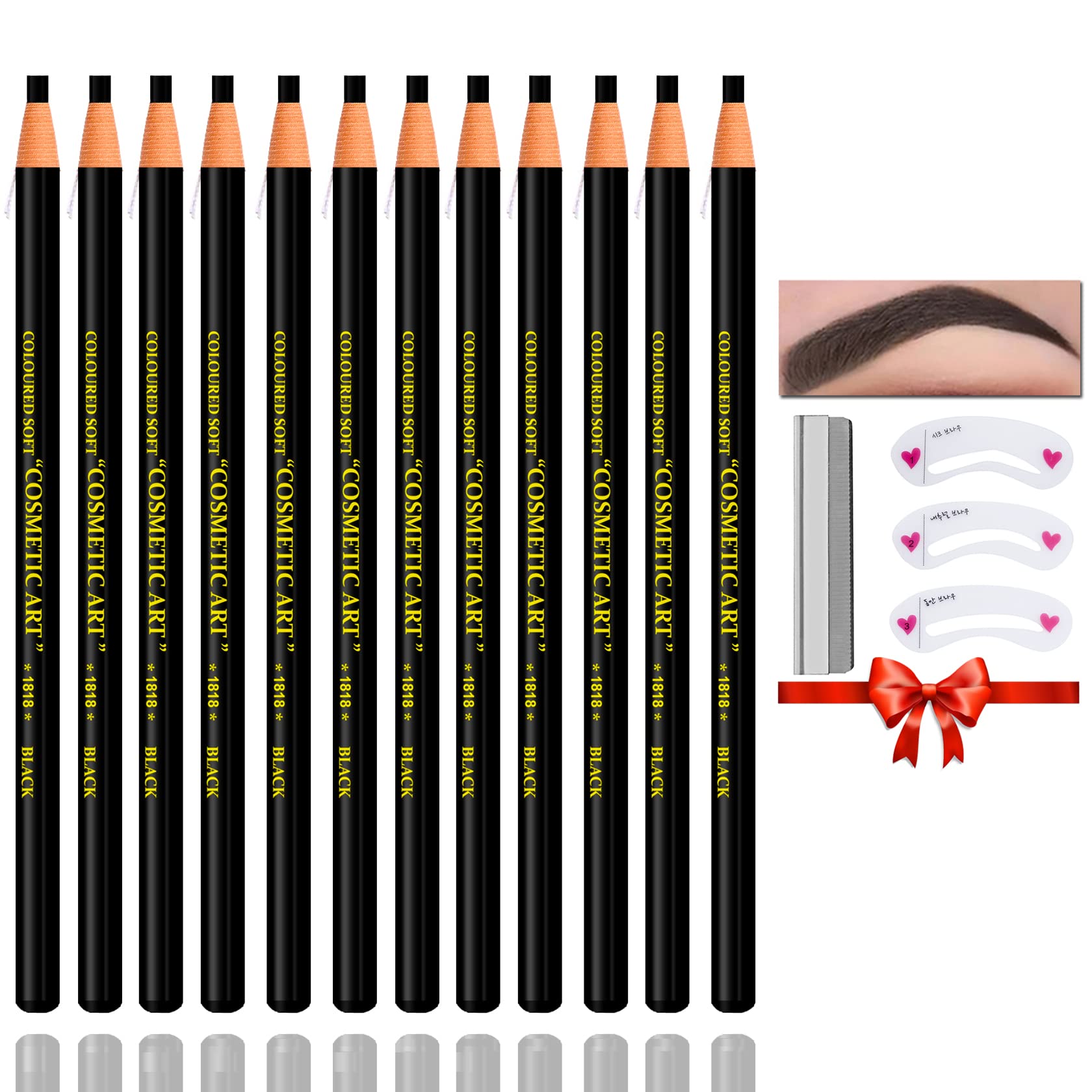 Waterproof Eyebrow Pencil Set - 12Pcs Microblading Kit with Stencil & Tools for Marking, Filling & Outlining | Perfect for Salon, Home Use & Professional Makeup Artists