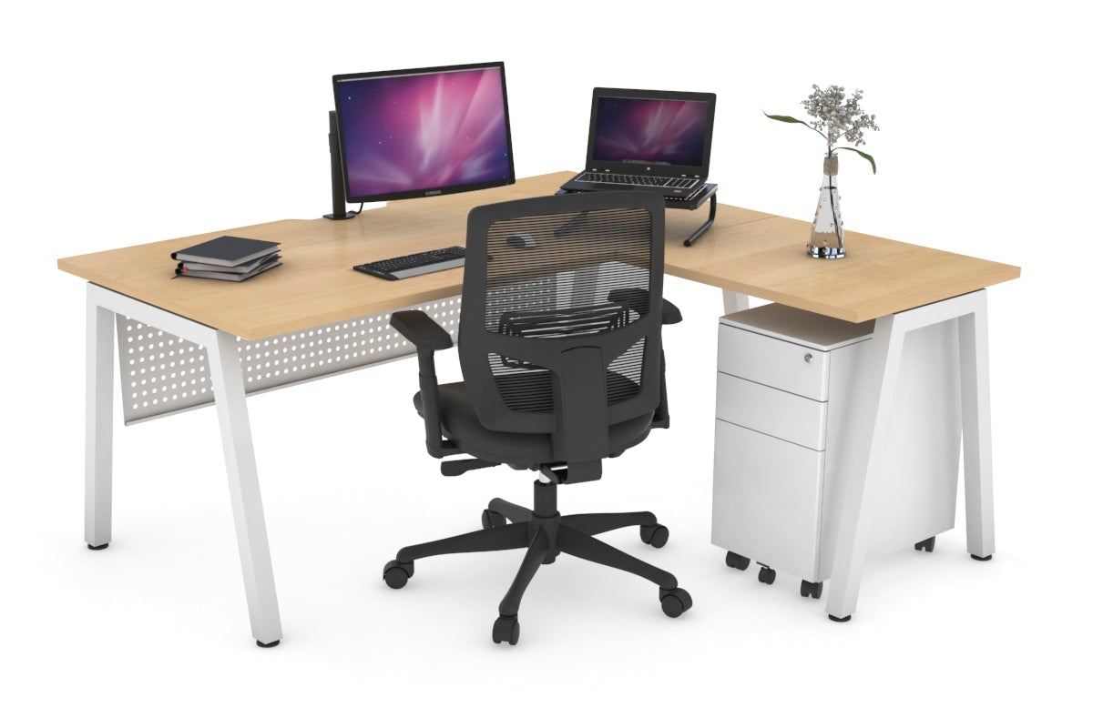 L-Shaped Corner Office Desk with Quadro A Legs - 1800L x 1800W, Cable Management Scallop - Perfect for Home Office, Gaming & Workspace Setup